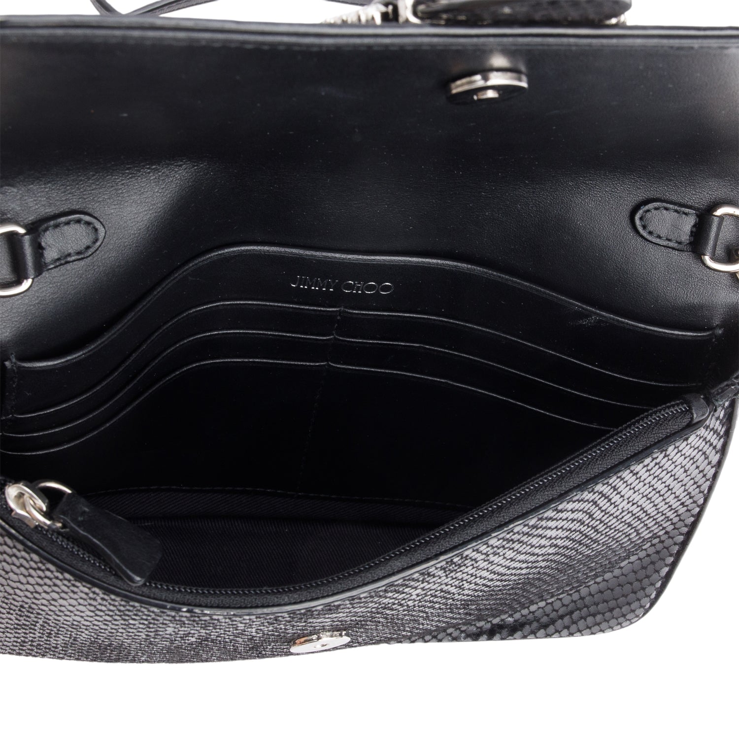 Jimmy Choo Black Lizard Embossed Calfskin Crystal Cheri Crossbody Bag