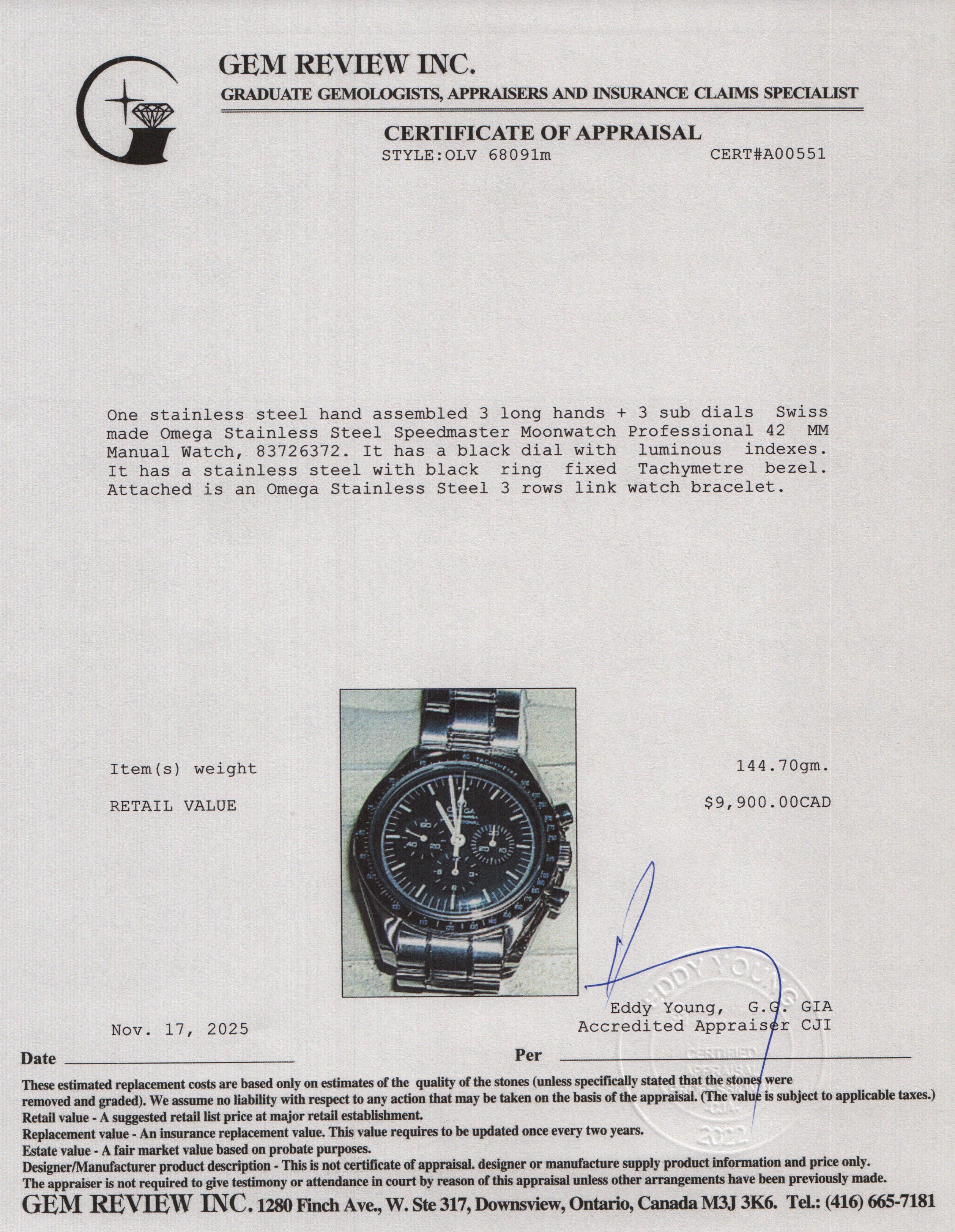 Omega 2024 Stainless Steel Speedmaster Moonwatch Professional 42 MM Manual Watch w/ Box & Papers