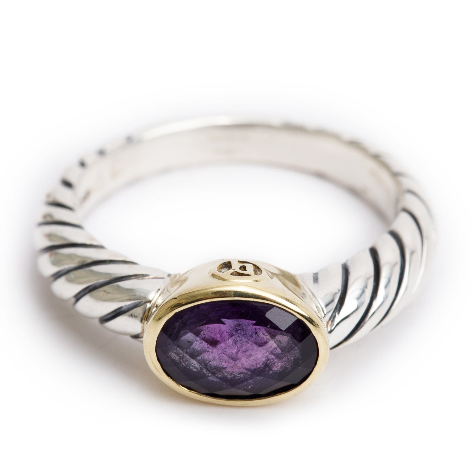 David Yurman Sterling Silver & 18k Yellow Gold Amethyst Noblesse Cocktail Ring, Size 6