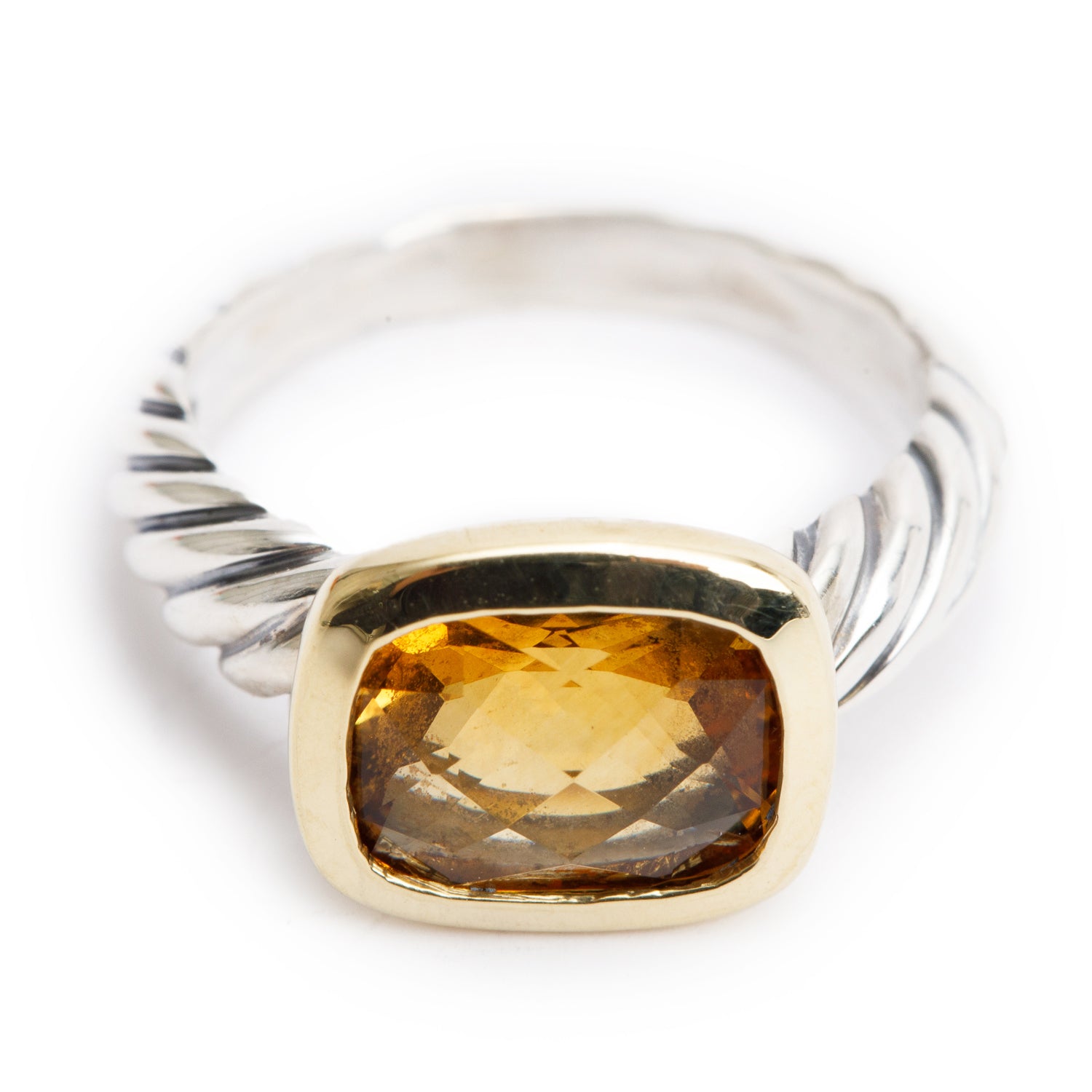 David Yurman Sterling Silver & 18k Yellow Gold Citrine Noblesse Cocktail Ring, Size 6