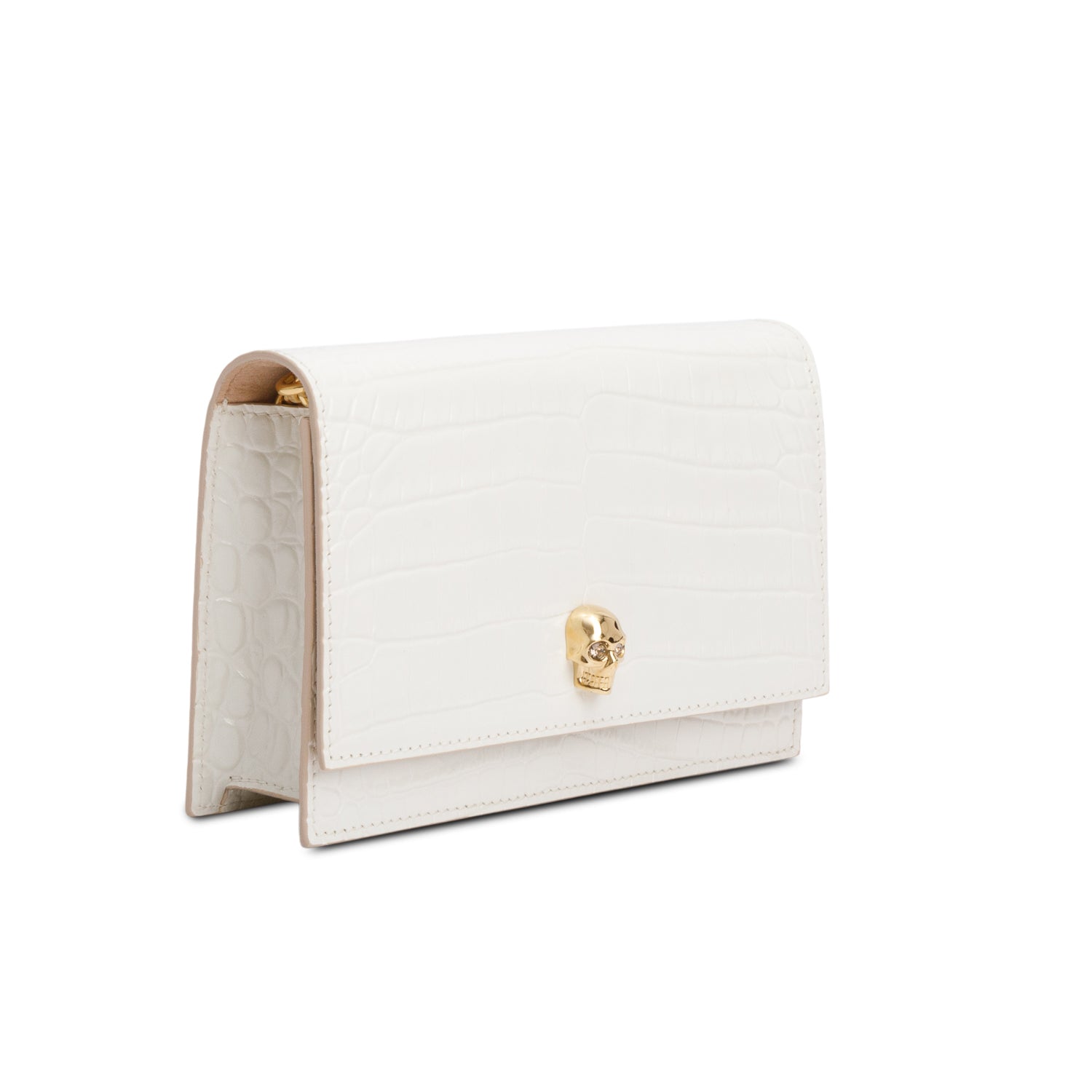 Alexander McQueen White Crocodile Embossed Skull Small Crossbody Bag