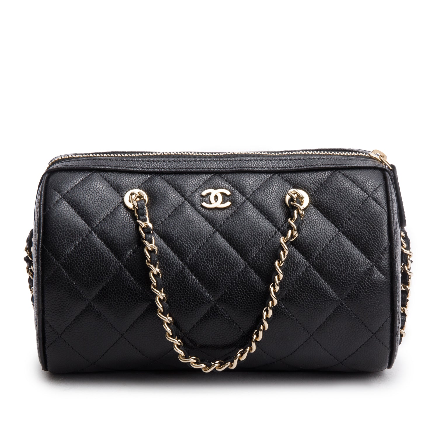 Chanel 2025 Black Caviar Quilted Leather Mini Bowling Bag w/ Box