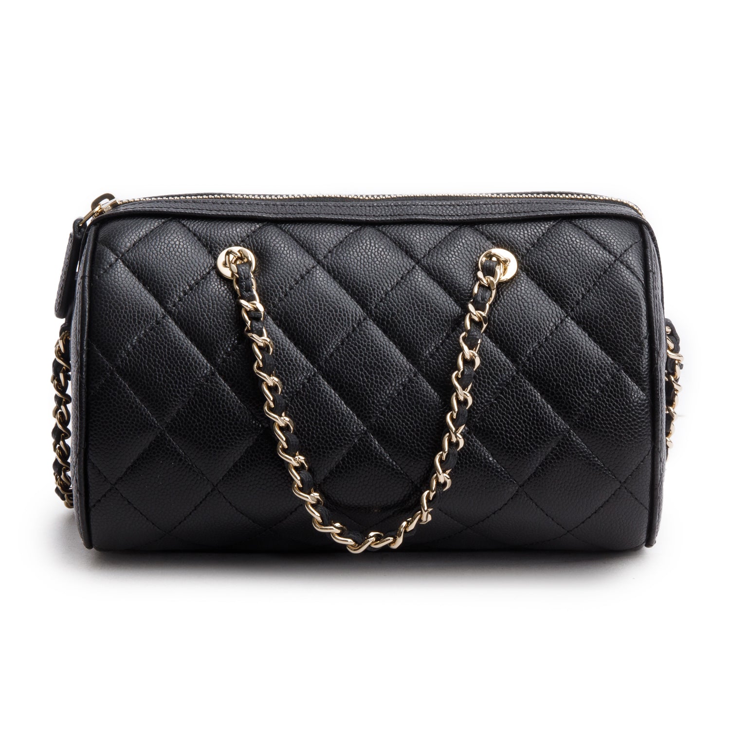 Chanel 2025 Black Caviar Quilted Leather Mini Bowling Bag w/ Box