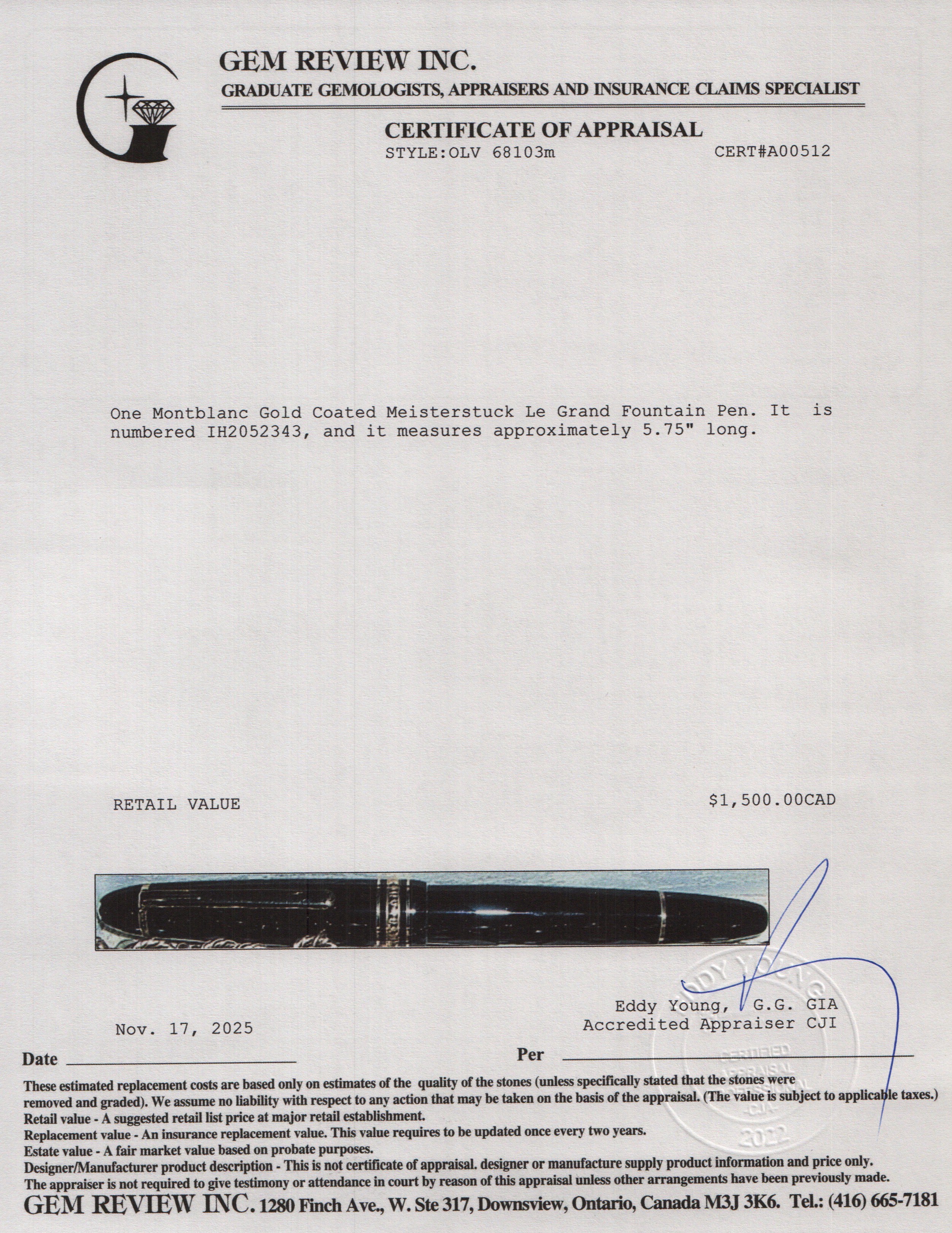 Montblanc Gold Coated Black Resin Meisterstuck Le Grand Fountain Pen