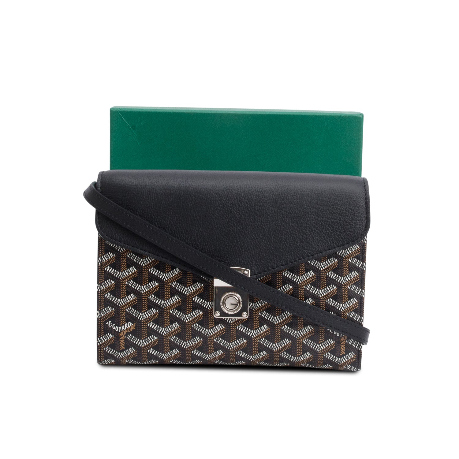 Goyard 2025 Black Goyardine Calfskin Chypre Wallet Pouch w/ Box, Strap & Receipt