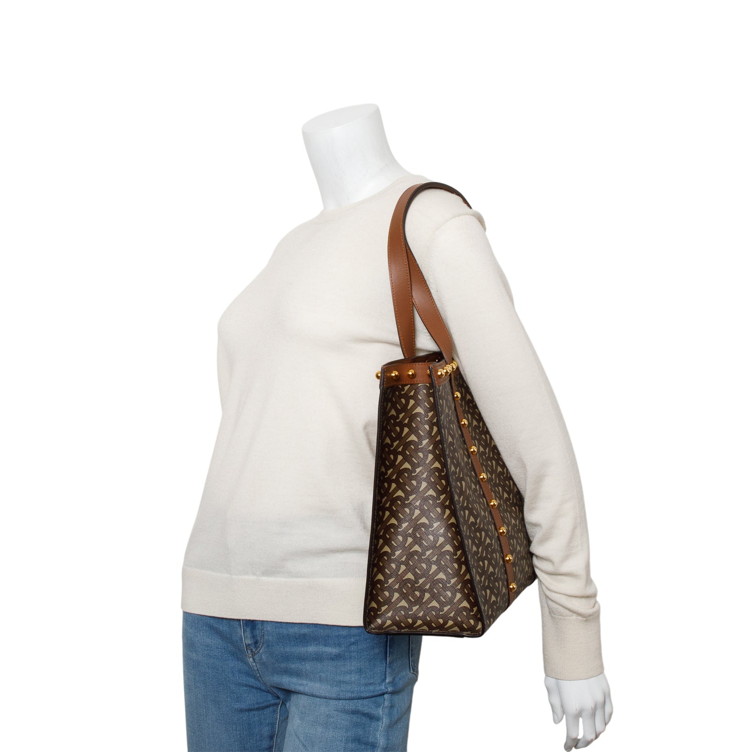 Burberry Brown E-Canvas Monogram Studded Book Tote