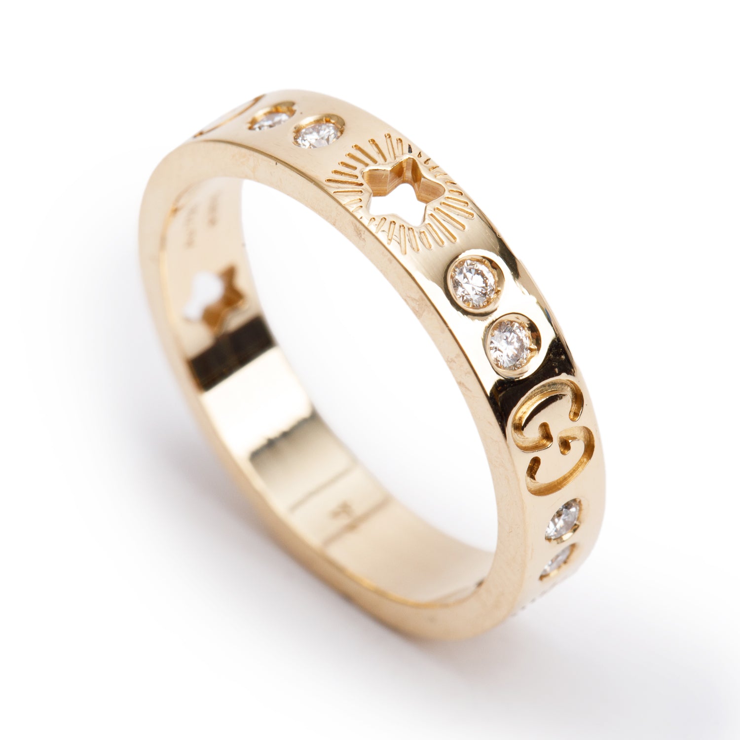 Gucci 18k Yellow Gold Diamond Icon Star Ring, Size 14 6.75