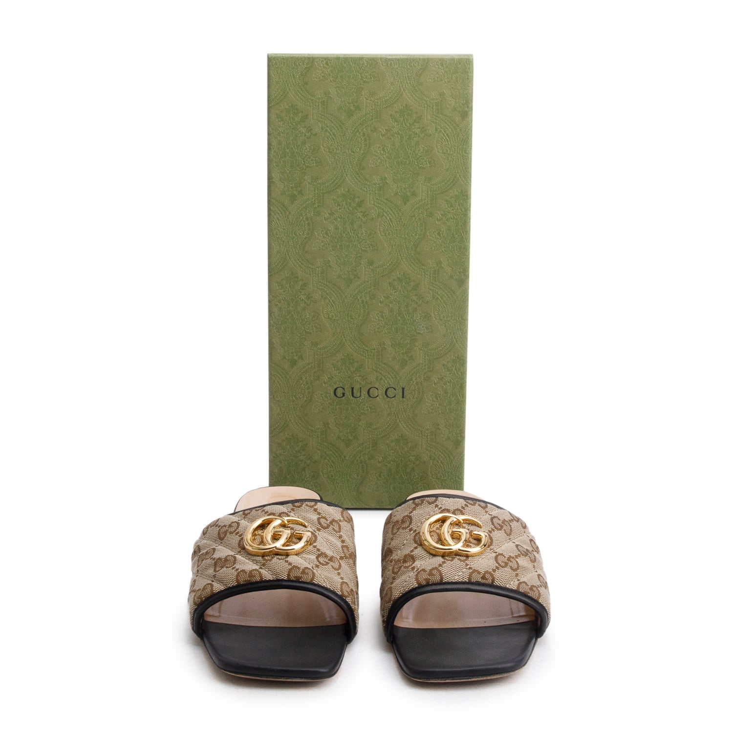 Gucci Monogram Matelasse Diagonal GG Marmont Flat Slide Sandals, Size 41 w/ Box