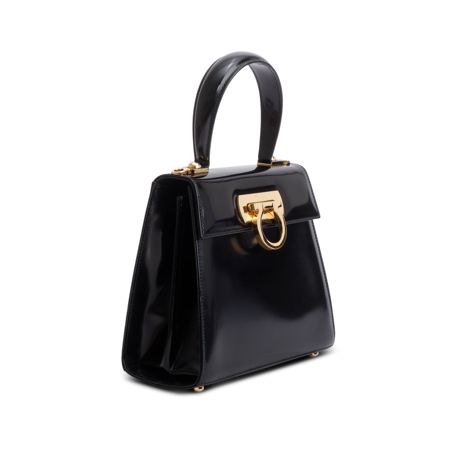 Ferragamo 2023 Black Brushed Off Calfskin Small Iconic Top Handle Bag w/ Box, Strap & Receipt