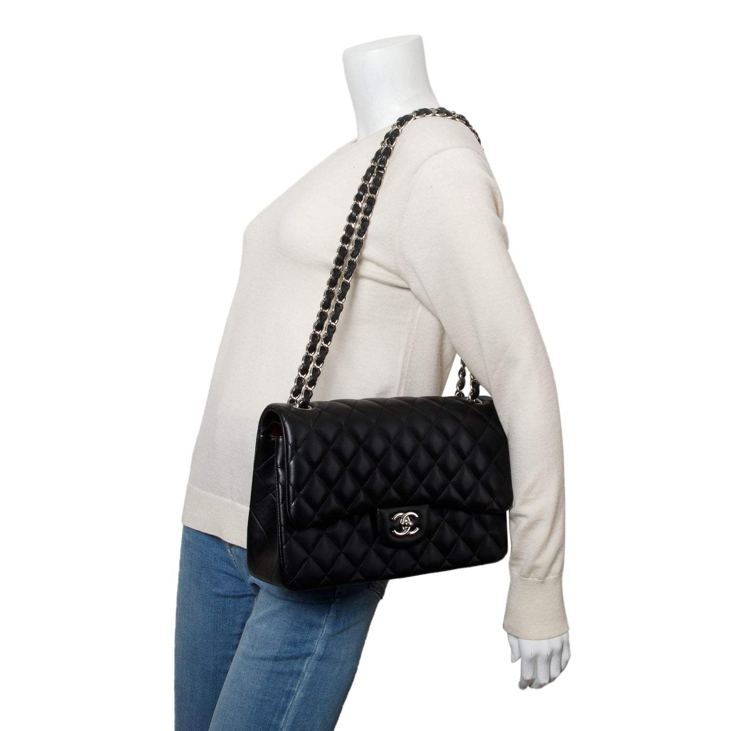 Chanel Black Quilted Lambskin Leather Jumbo Double Flap Bag w/ Box & Authenticity Card