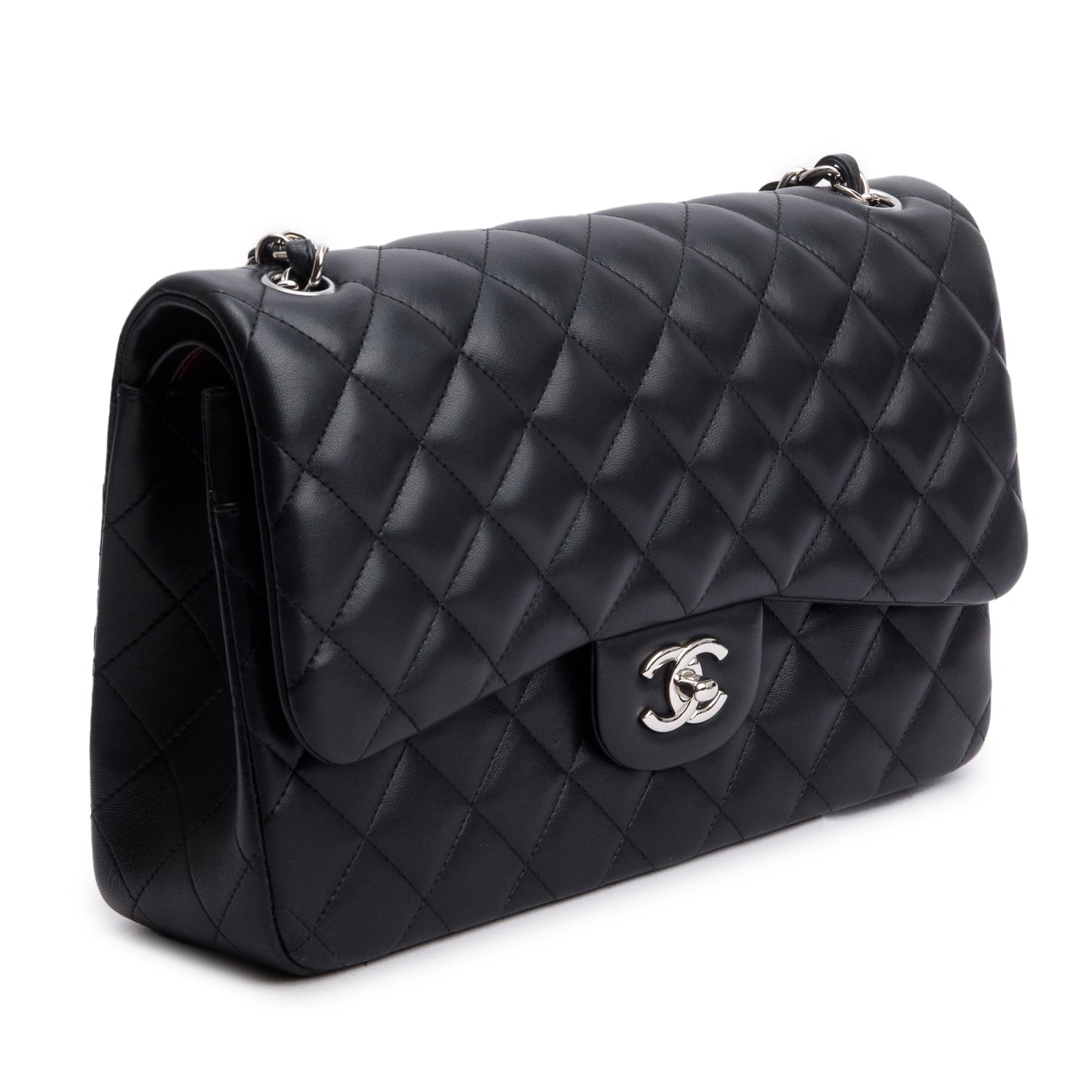 Chanel Black Quilted Lambskin Leather Jumbo Double Flap Bag w/ Box & Authenticity Card