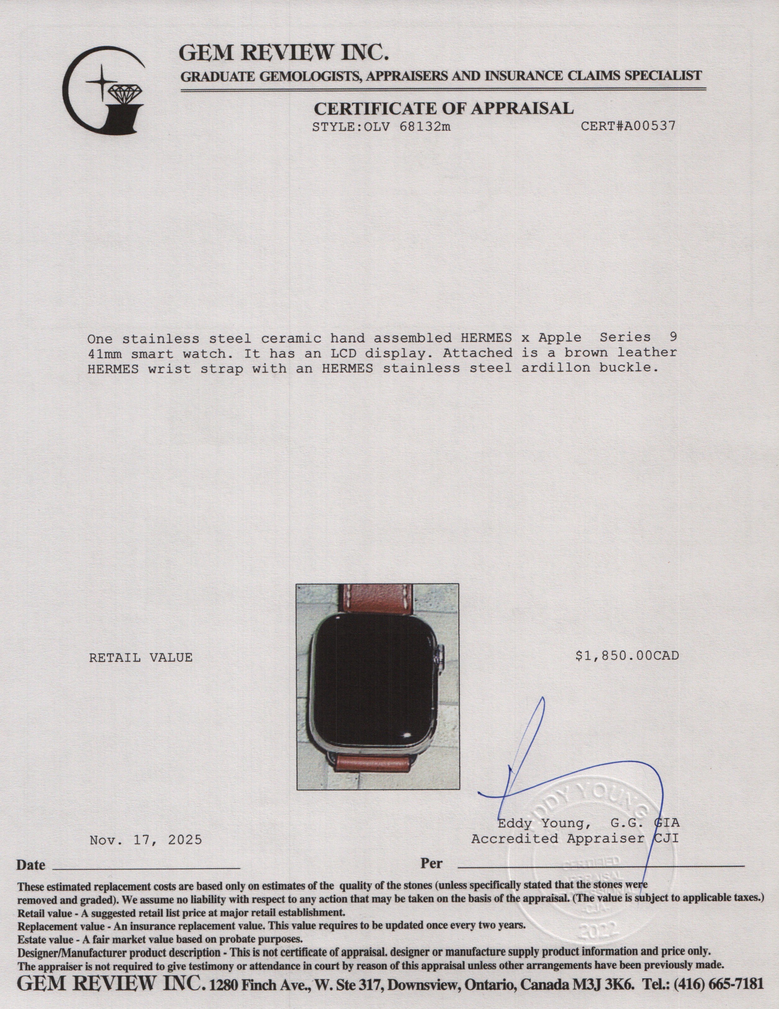 Hermes x Apple Stainless Steel Ceramic Series 9 41 MM Smart Watch w/ Box & Extra Strap