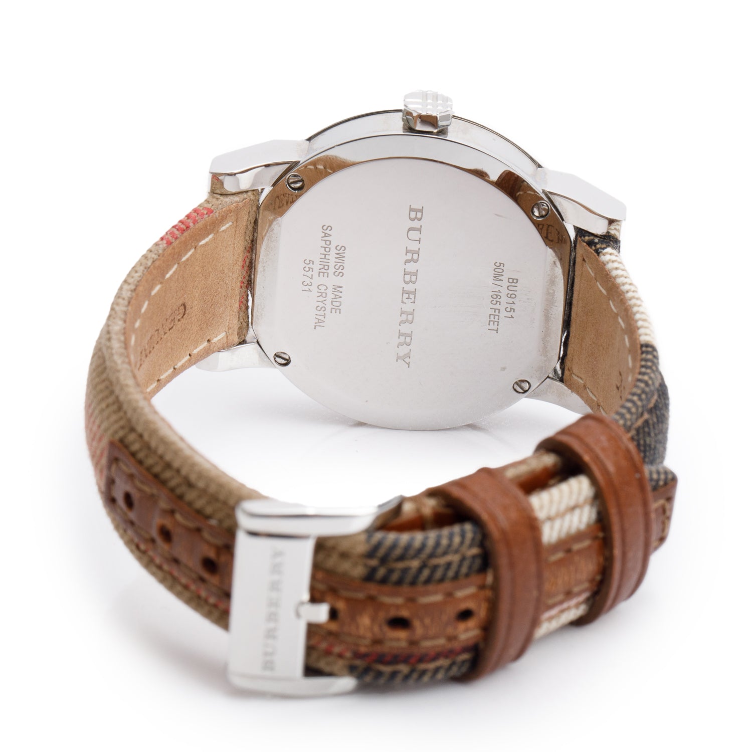 Burberry Stainless Steel BU9151 34 MM The City Quartz Watch Check Silver Dial