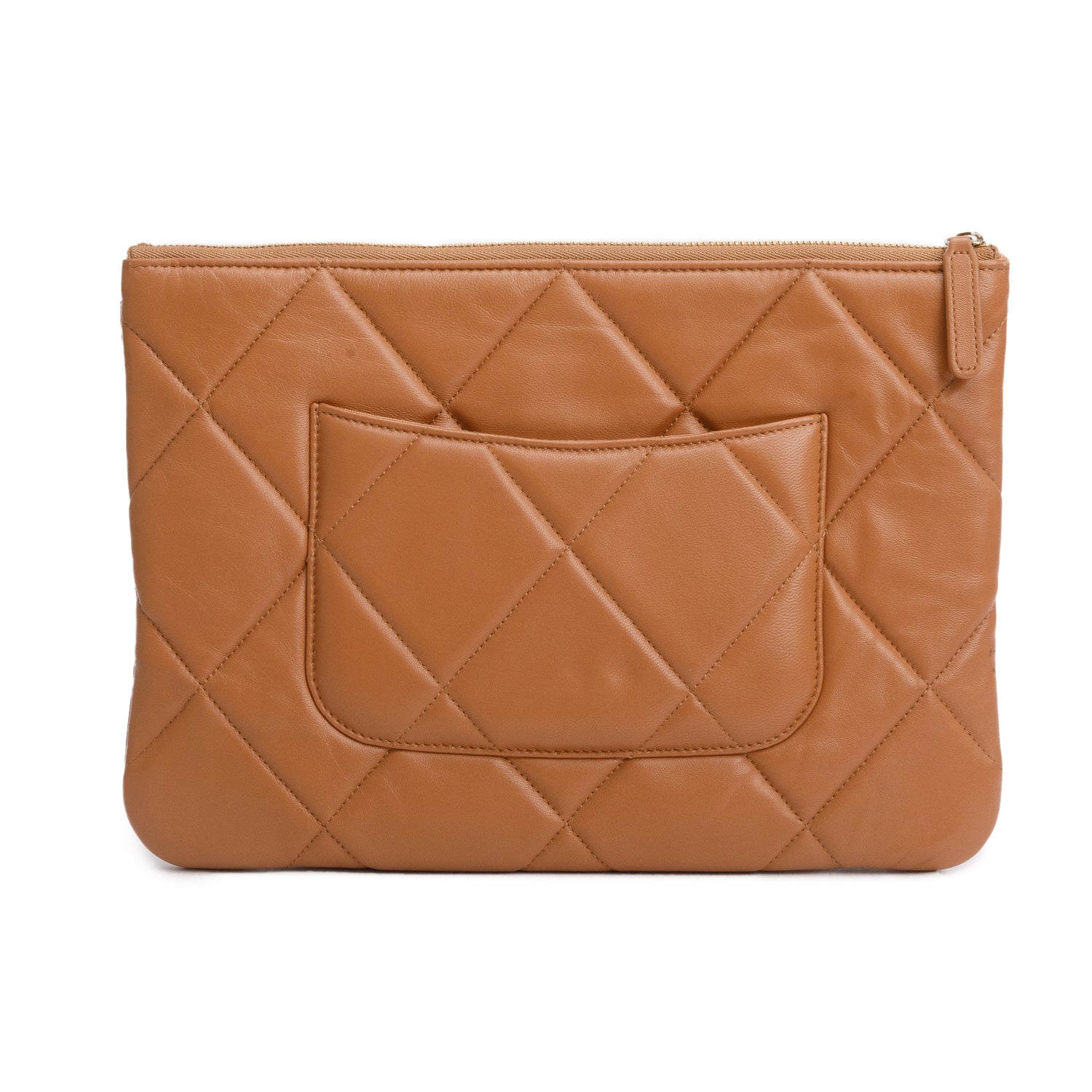 Chanel Beige Quilted Lambskin Leather Large 19 Pouch
