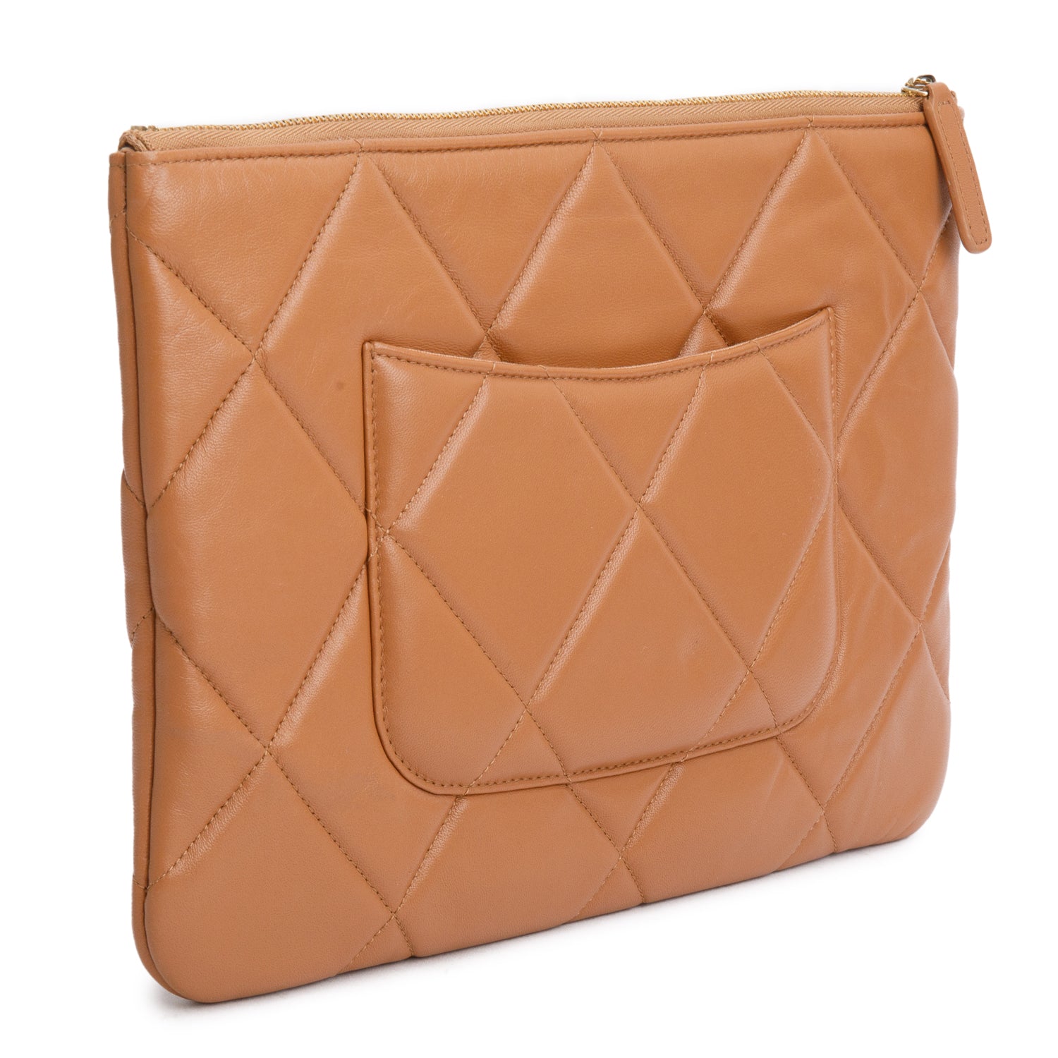 Chanel Beige Quilted Lambskin Leather Large 19 Pouch