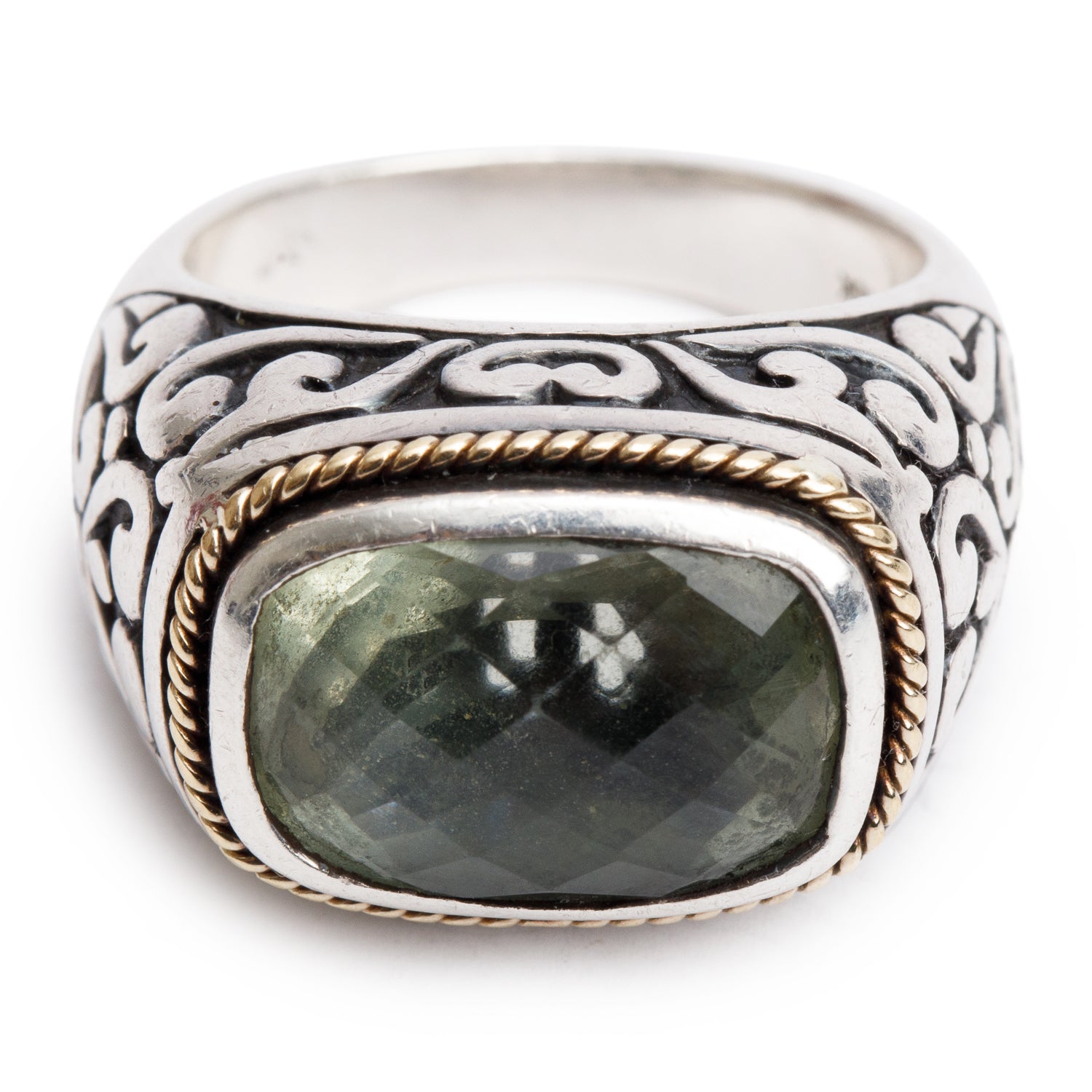 Effy Sterling Silver & 18k Yellow Gold Green Amethyst Ring, Size 7