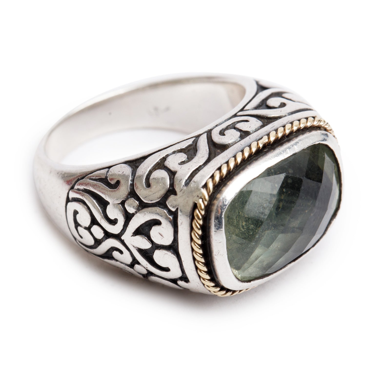 Effy Sterling Silver & 18k Yellow Gold Green Amethyst Ring, Size 7
