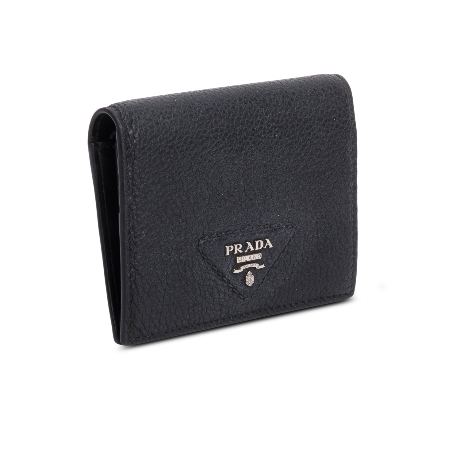 Prada Black Vitello Daino Compact Wallet