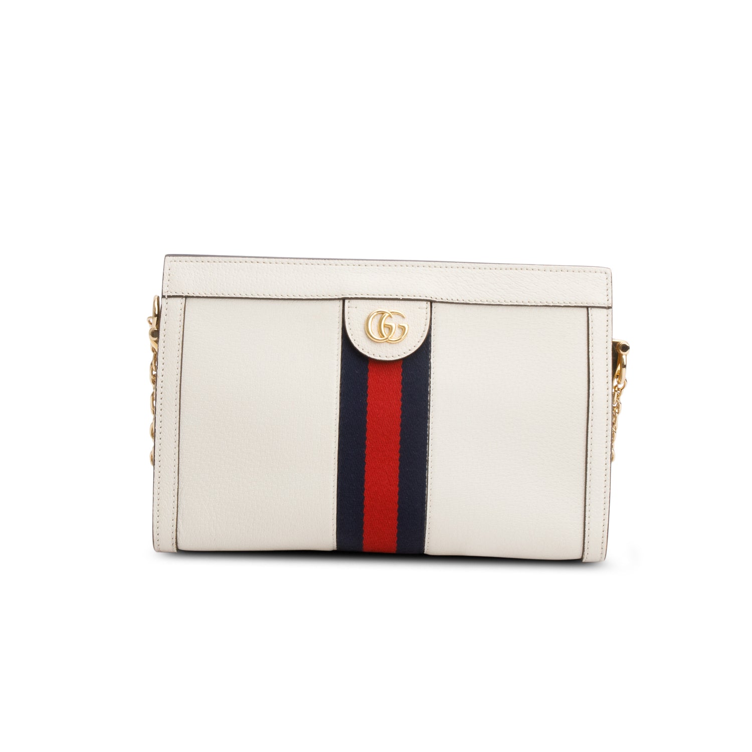 Gucci Cream Textured Calfskin Web Medium Ophidia Chain Shoulder Bag