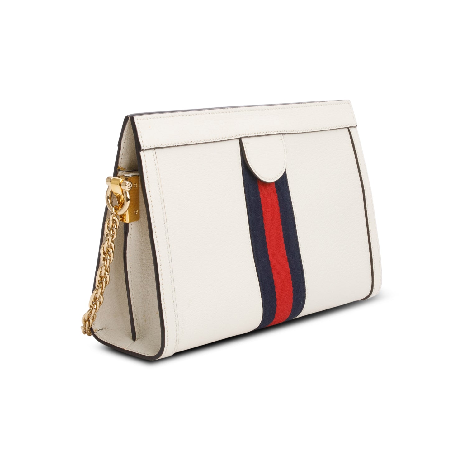 Gucci Cream Textured Calfskin Web Medium Ophidia Chain Shoulder Bag