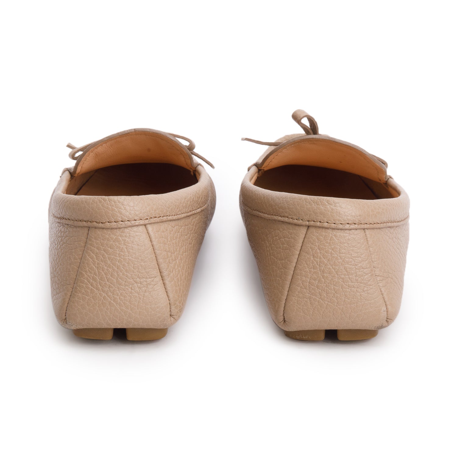 Prada Beige Vitello Daino Leather Bow Accent Loafers, Size 37 w/ Box