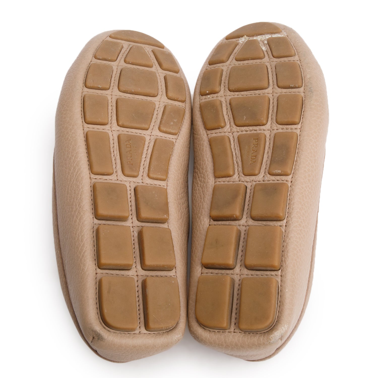 Prada Beige Vitello Daino Leather Bow Accent Loafers, Size 37 w/ Box