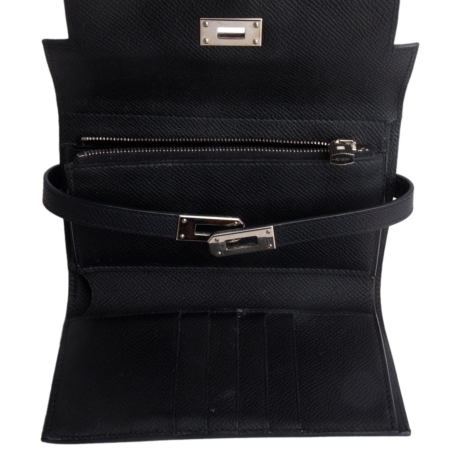 Hermes Noir Epsom Leather Kelly Depliant Medium Trifold Wallet