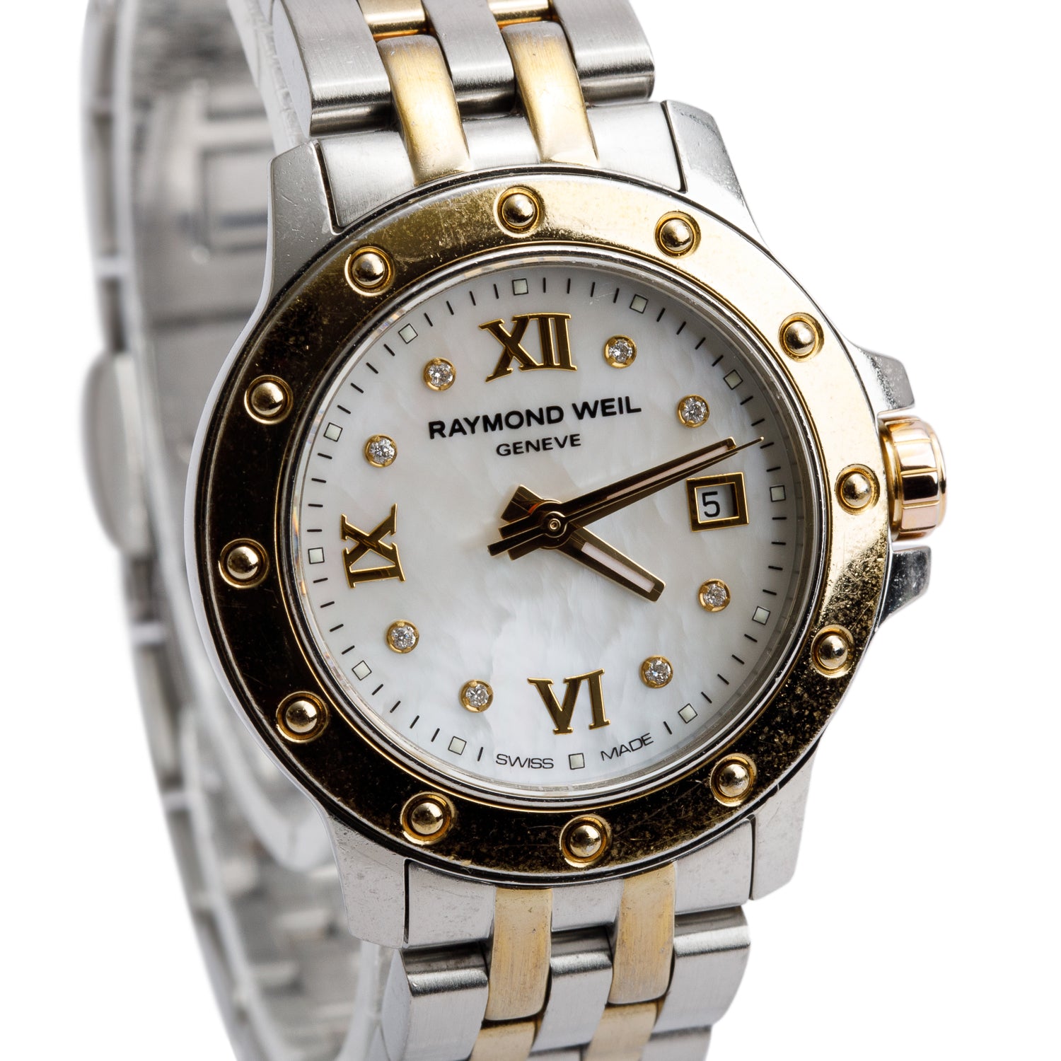 Raymond Weil Two-Tone Stainless Steel Tango 28 MM Watch White Diamond Dial 5399