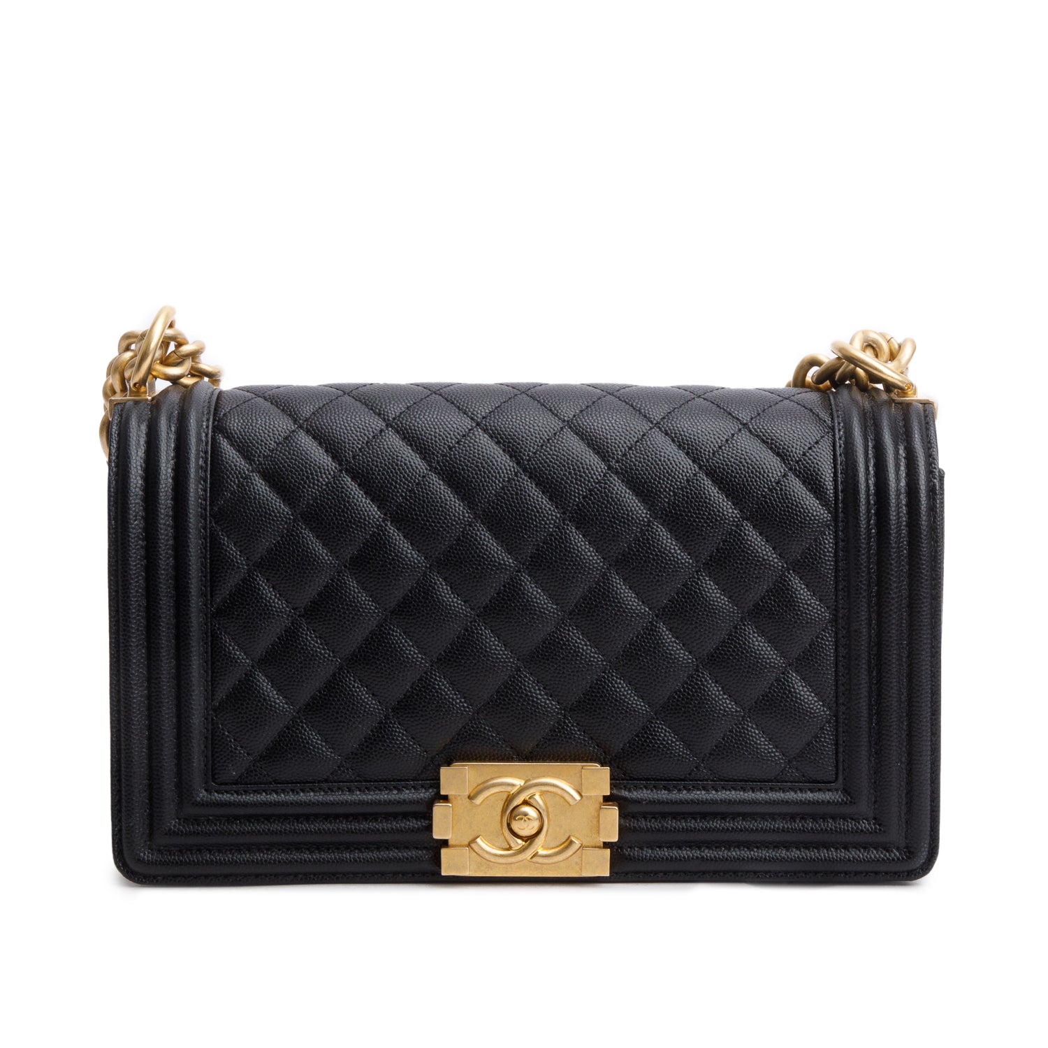 Chanel 2020 Black Caviar Quilted Medium Boy Flap Bag w/ Box
