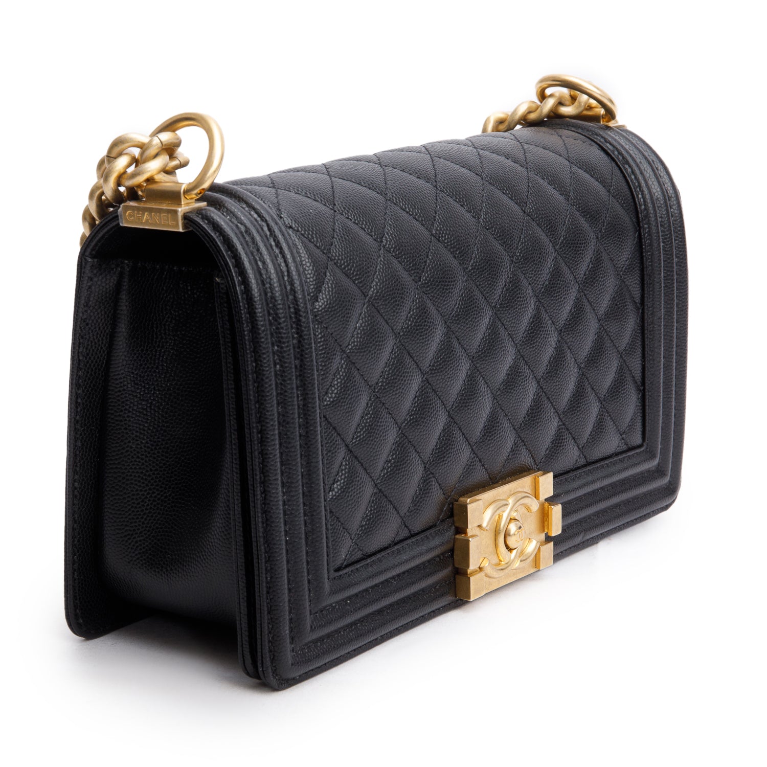 Chanel 2020 Black Caviar Quilted Medium Boy Flap Bag w/ Box
