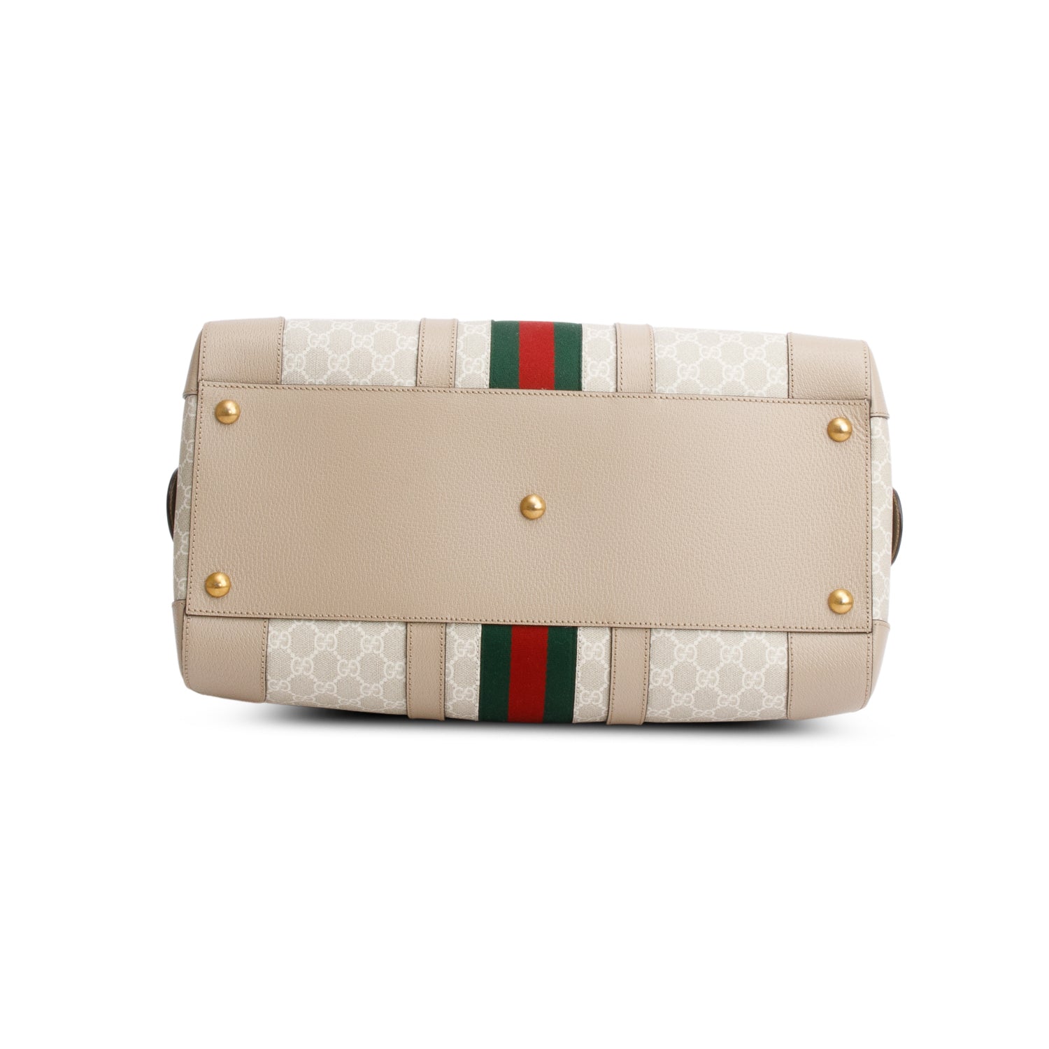 Gucci Beige GG Supreme Monogram Textured Dollar Calfskin Medium Savoy Duffle Bag w/ Strap