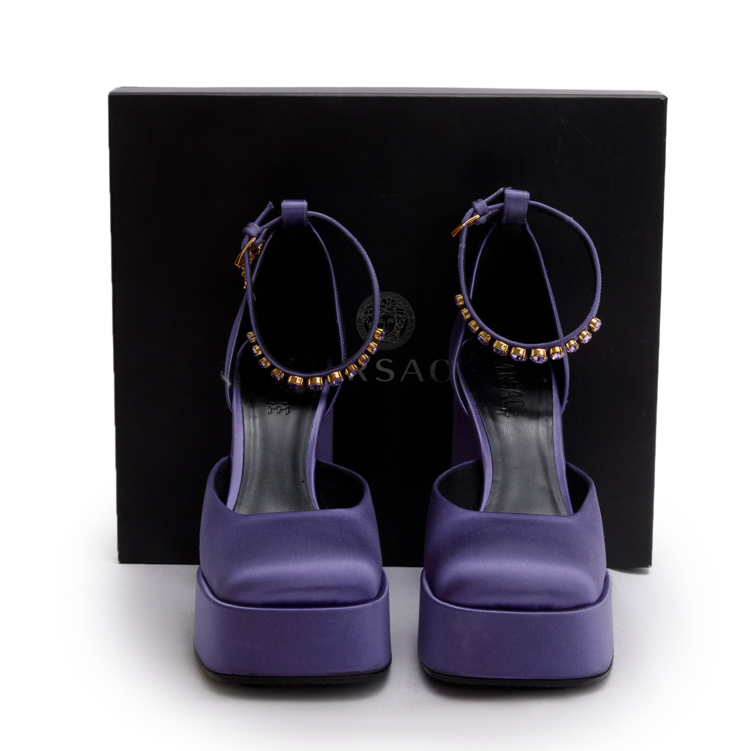 Versace Purple Satin Medusa Aevitas Platform Heels, Size 41 w/ Box