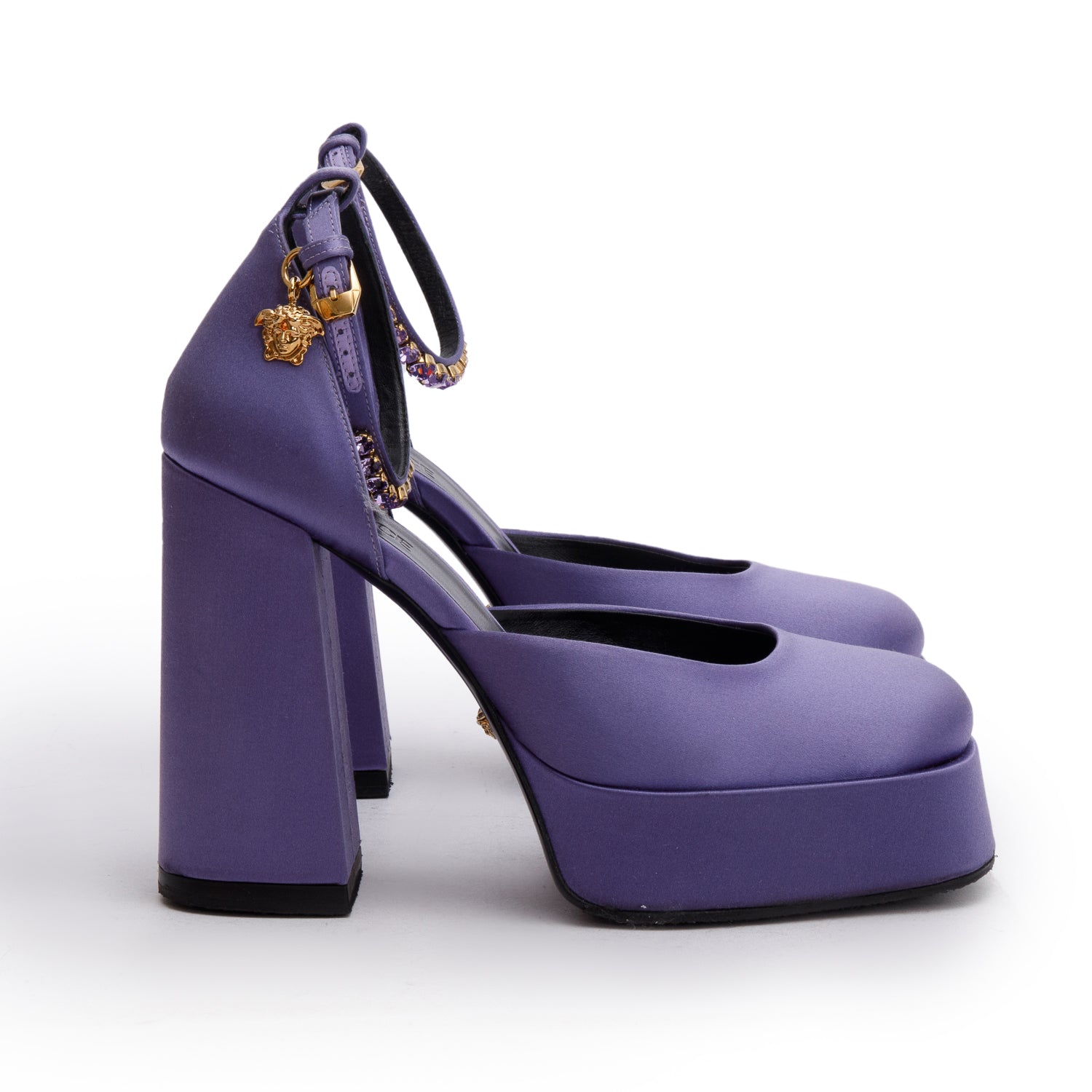 Versace Purple Satin Medusa Aevitas Platform Heels, Size 41 w/ Box