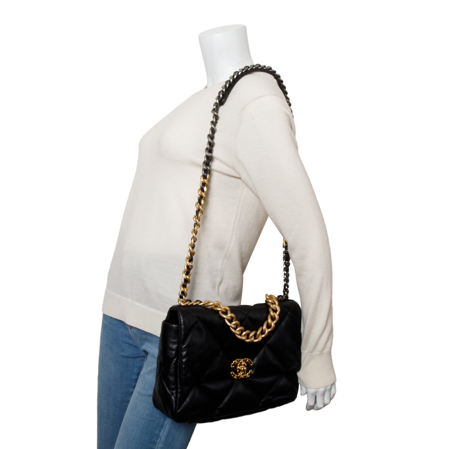 Chanel 2020 Black Lambskin Leather Medium 19 Flap Bag w/ Box & Authenticity Card