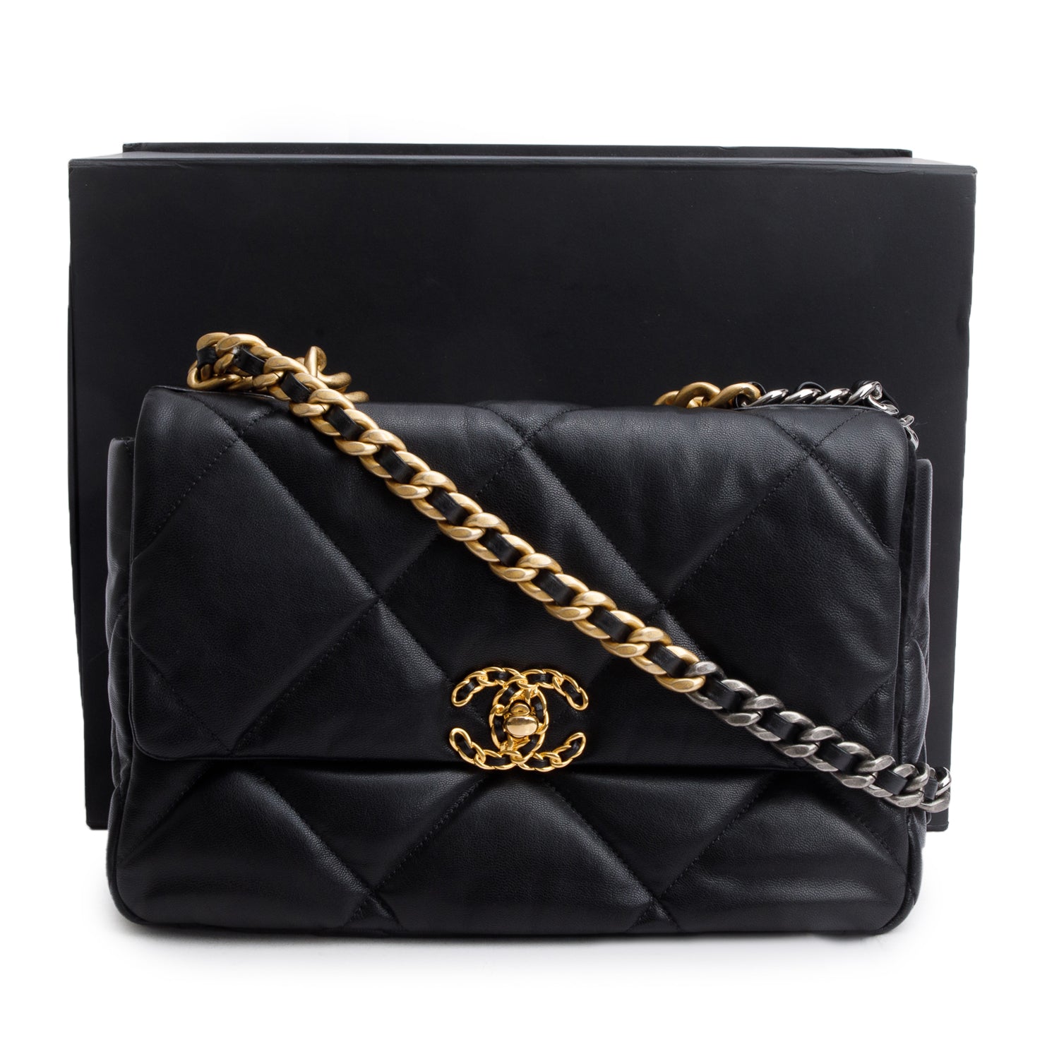 Chanel 2020 Black Lambskin Leather Medium 19 Flap Bag w/ Box & Authenticity Card