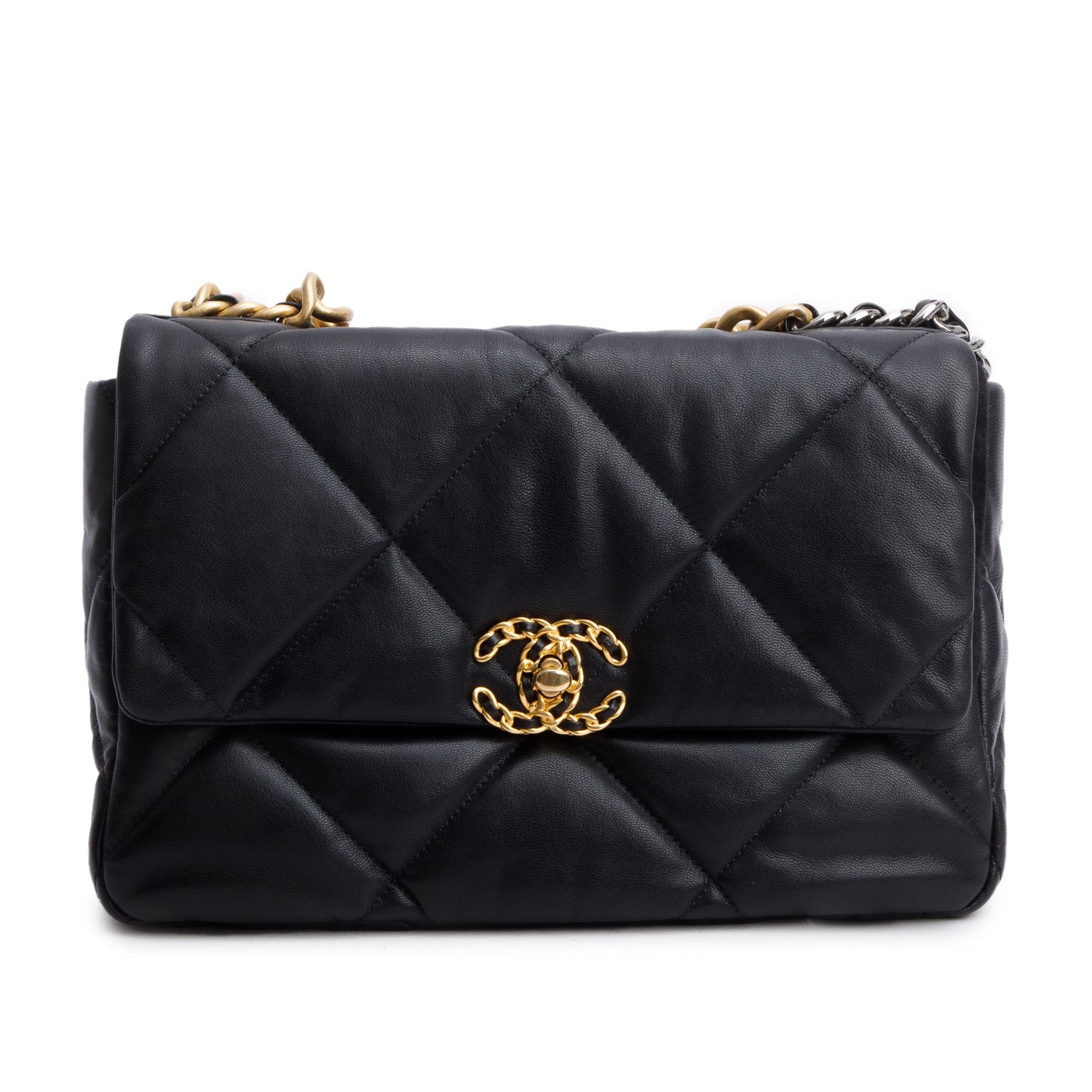 Chanel 2020 Black Lambskin Leather Medium 19 Flap Bag w/ Box & Authenticity Card