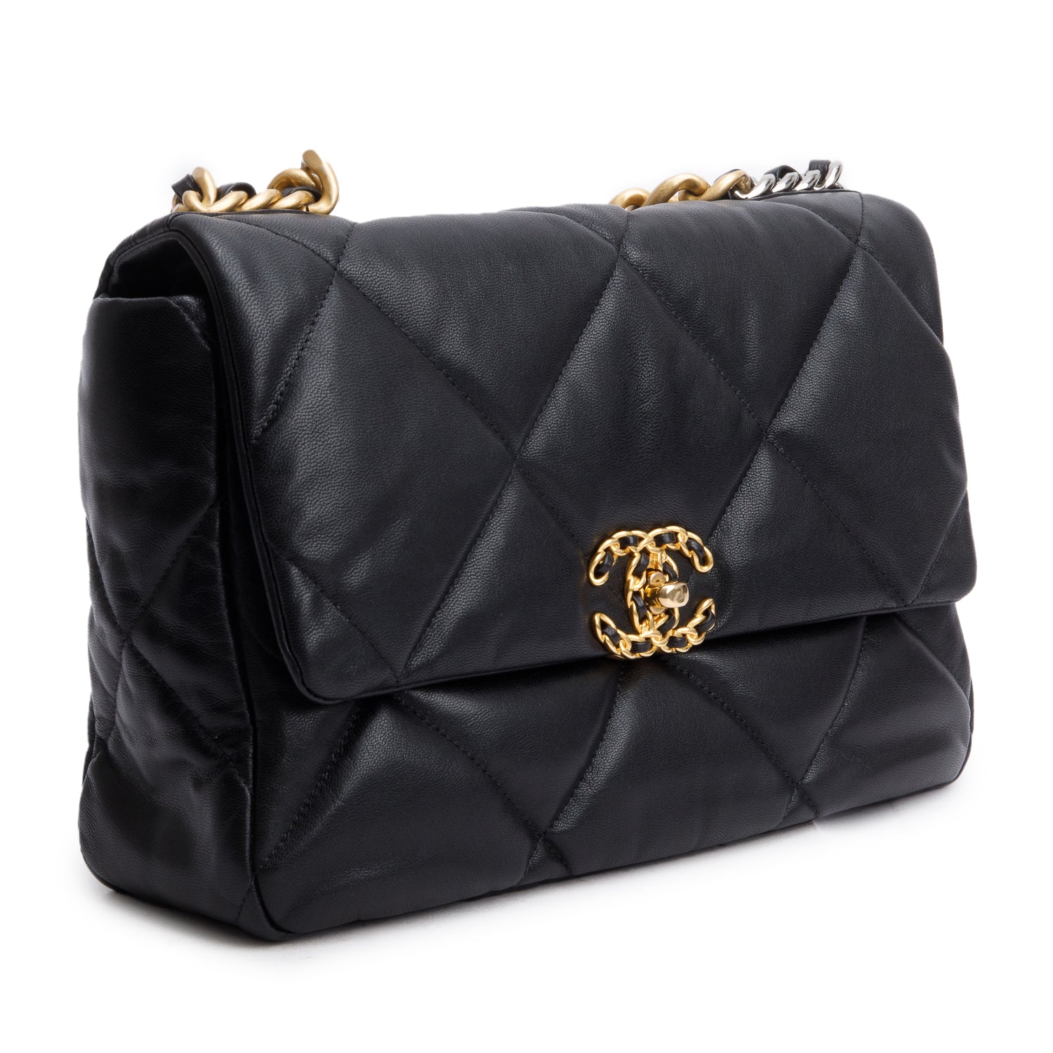 Chanel 2020 Black Lambskin Leather Medium 19 Flap Bag w/ Box & Authenticity Card