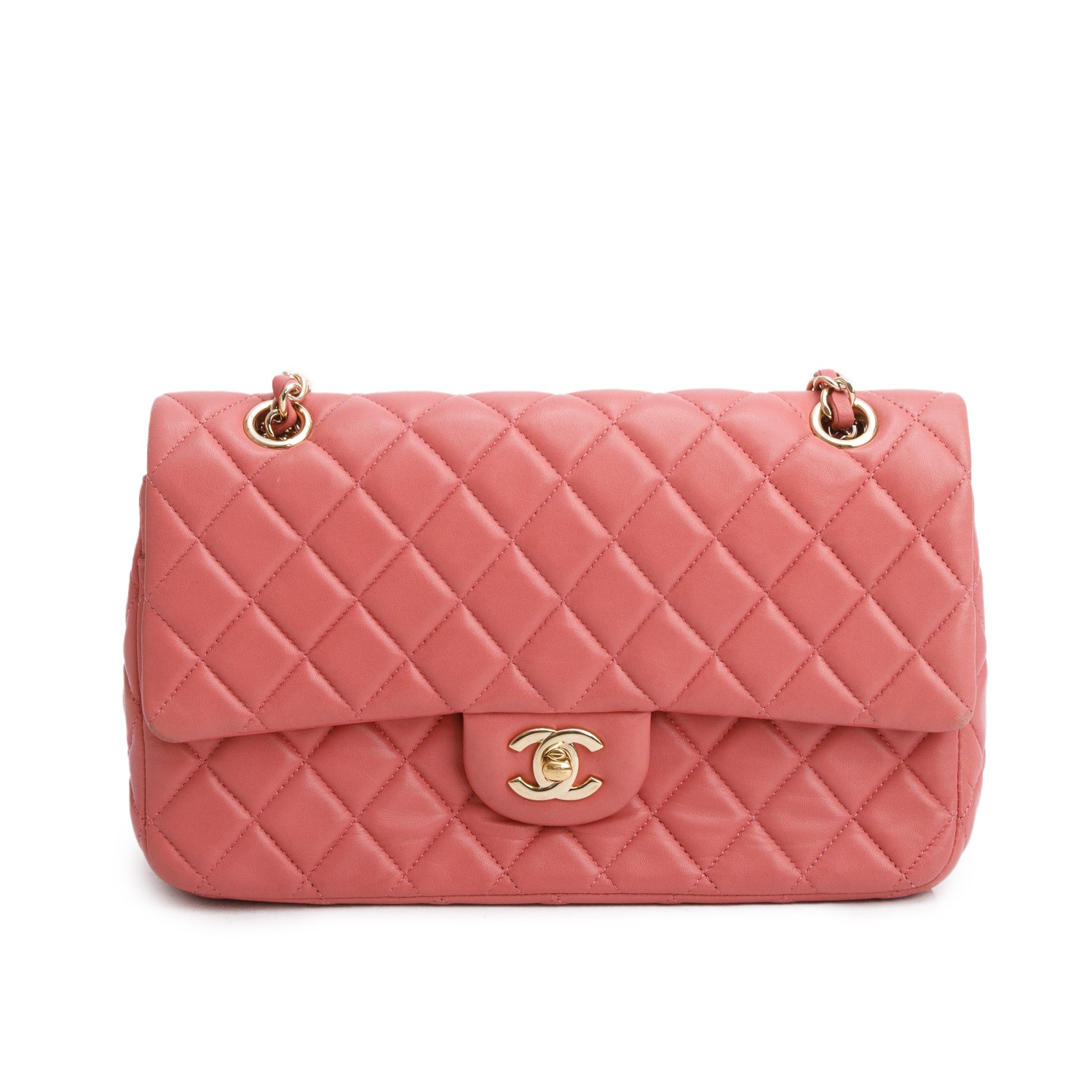 Chanel Pink Lambskin Quilted Valentine Charms Medium Single Flap w/ Authenticity Card