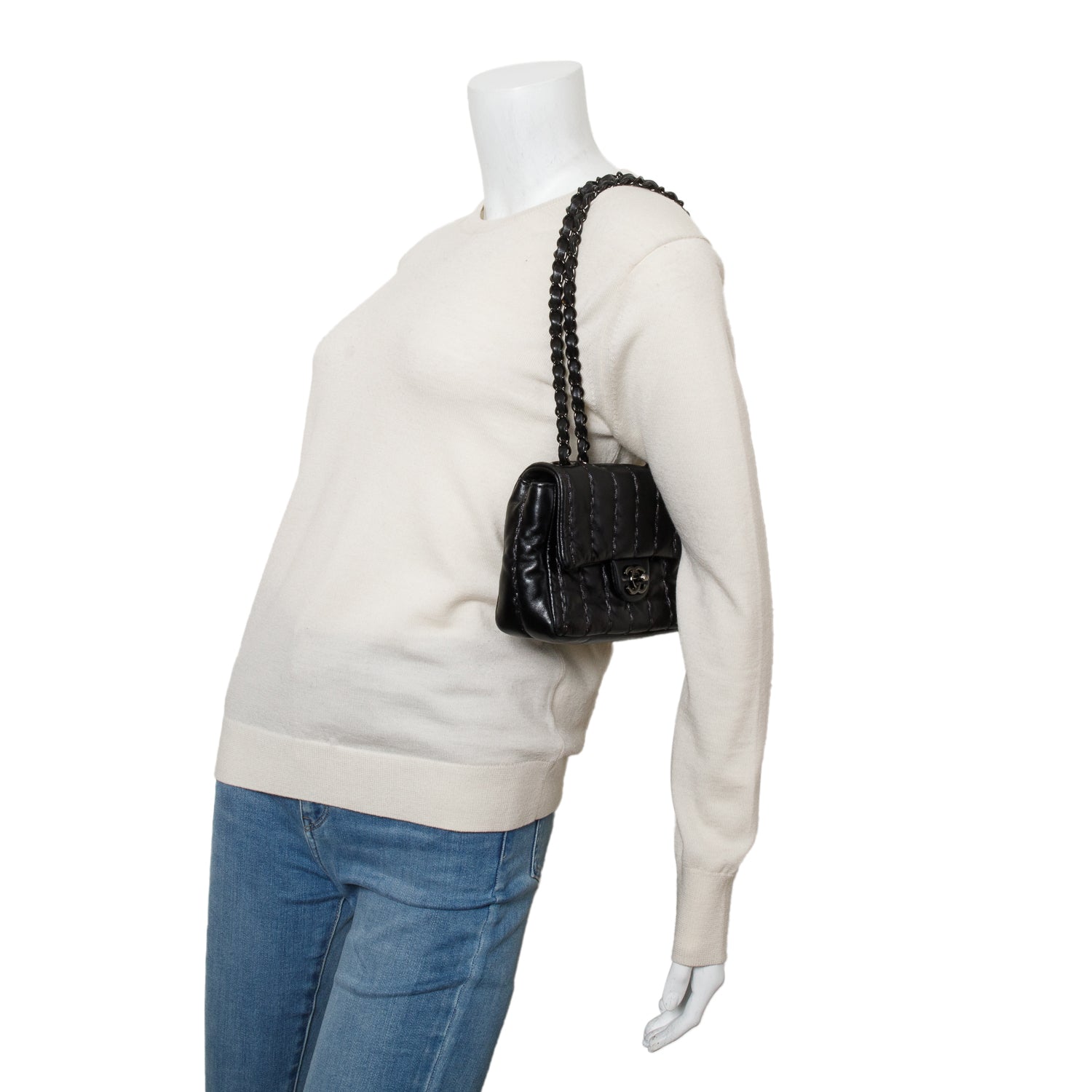 Chanel Black Lambskin Vertical Stitch Small Flap Bag