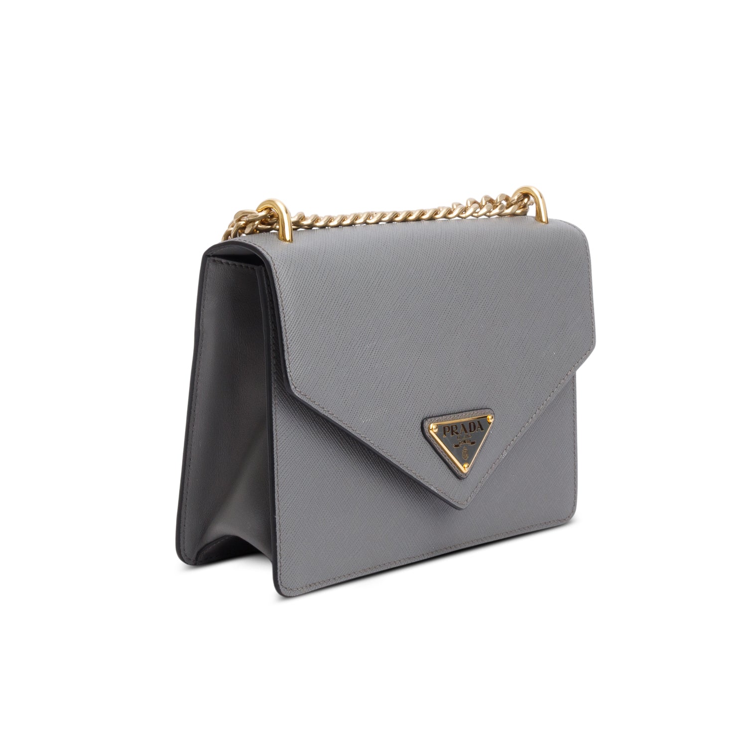 Prada Grey Saffiano Leather Envelope Shoulder Bag w/ Authenticity Card