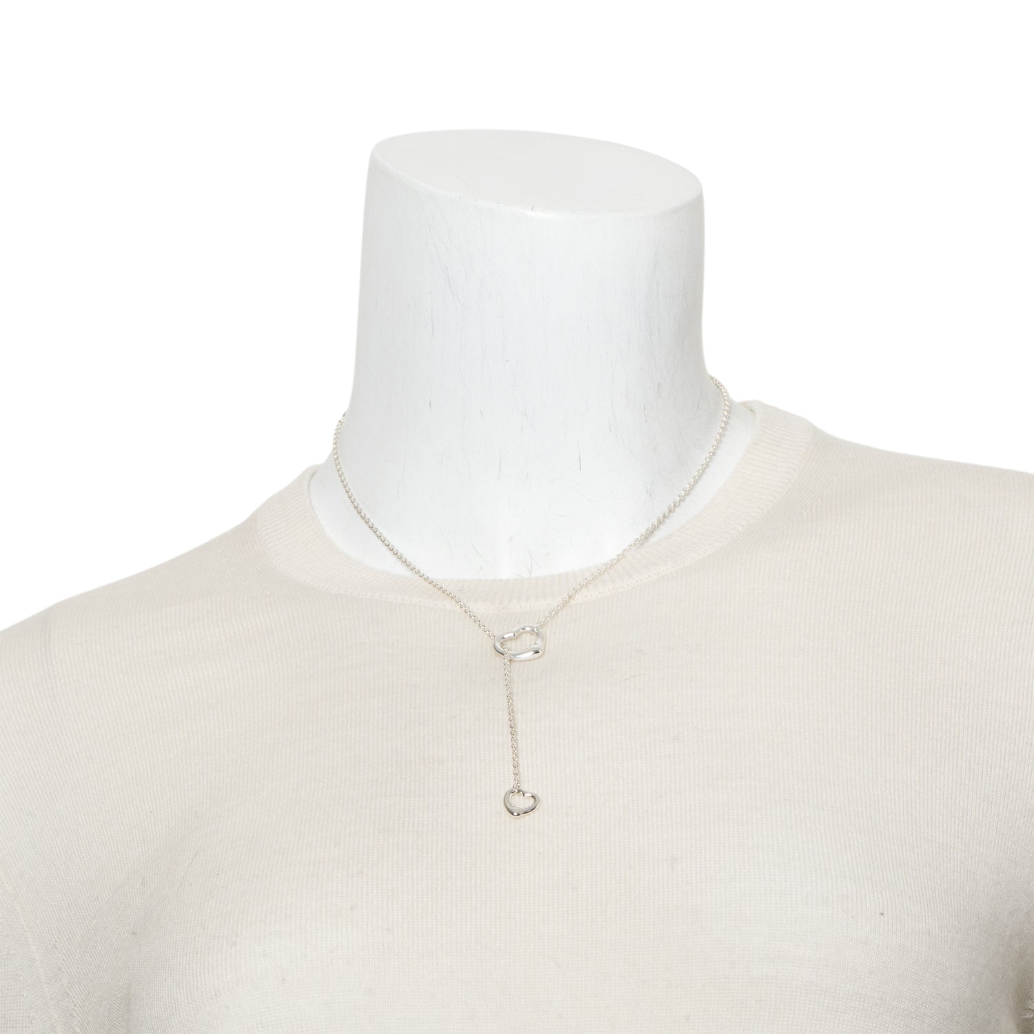 Tiffany & Co. Elsa Peretti Sterling Silver Open Heart Lariat Necklace