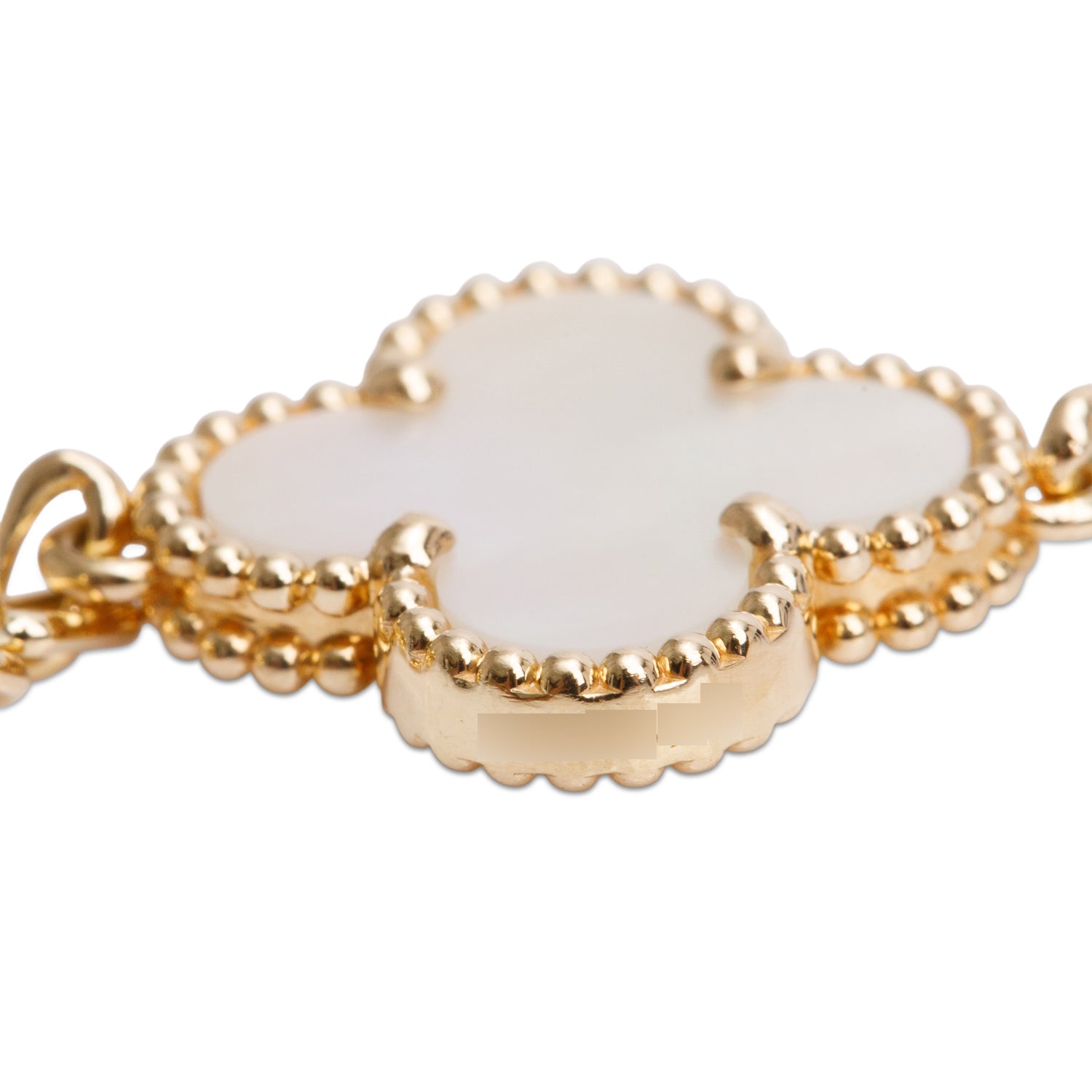 Van Cleef & Arpels 2024 18k Yellow Gold Vintage Alhambra 5 Motif Mother of Pearl Bracelet w/ Box, Receipt & Certificate