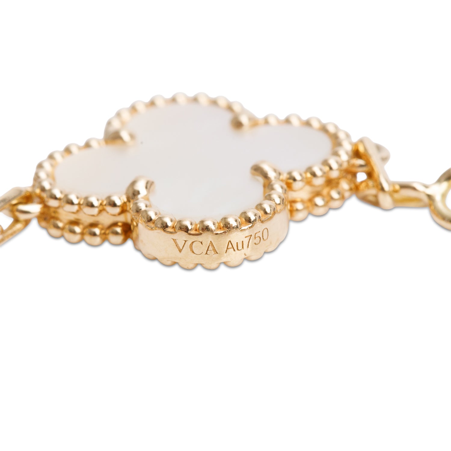 Van Cleef & Arpels 2024 18k Yellow Gold Vintage Alhambra 5 Motif Mother of Pearl Bracelet w/ Box, Receipt & Certificate