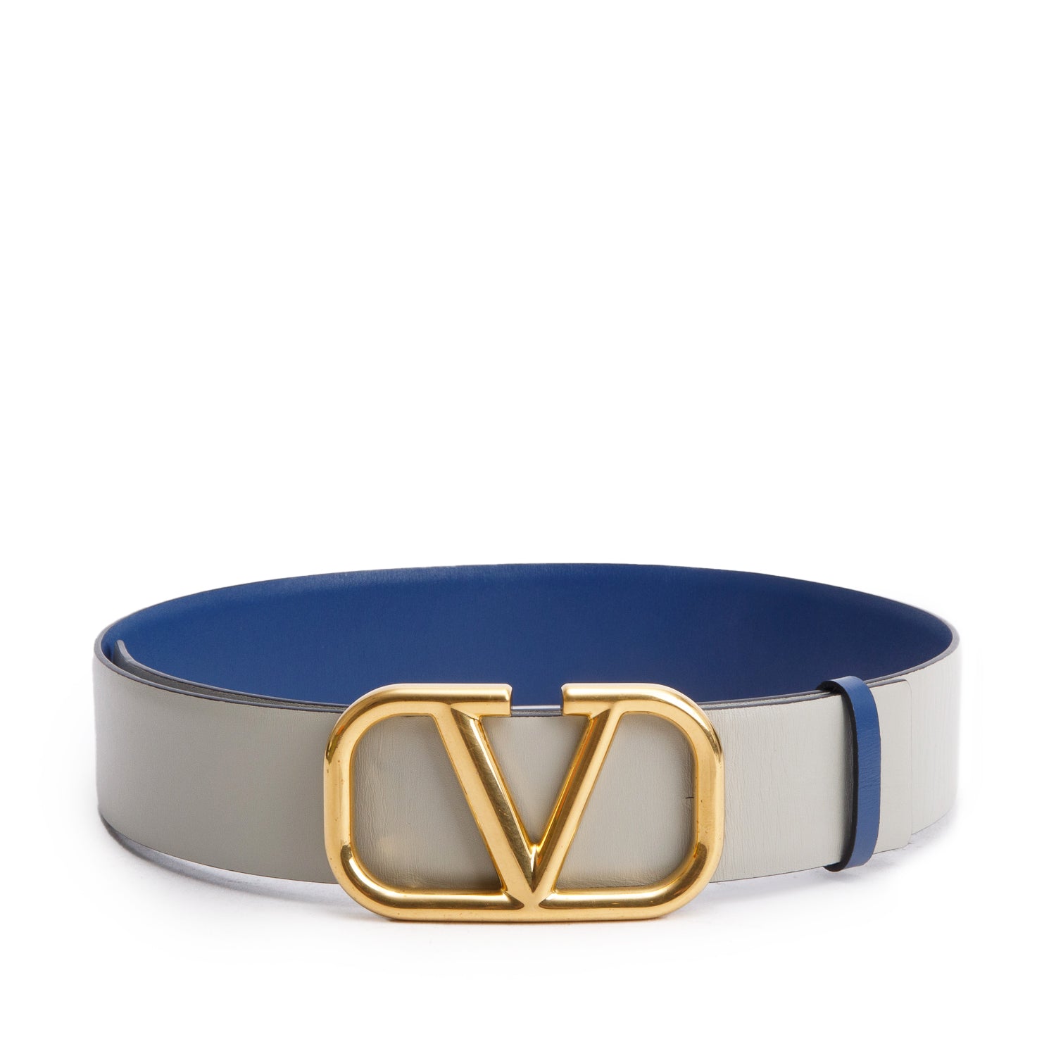 Valentino Blue Grey Glossy Calfskin VLogo Reversible Belt 70 28 w/ Box