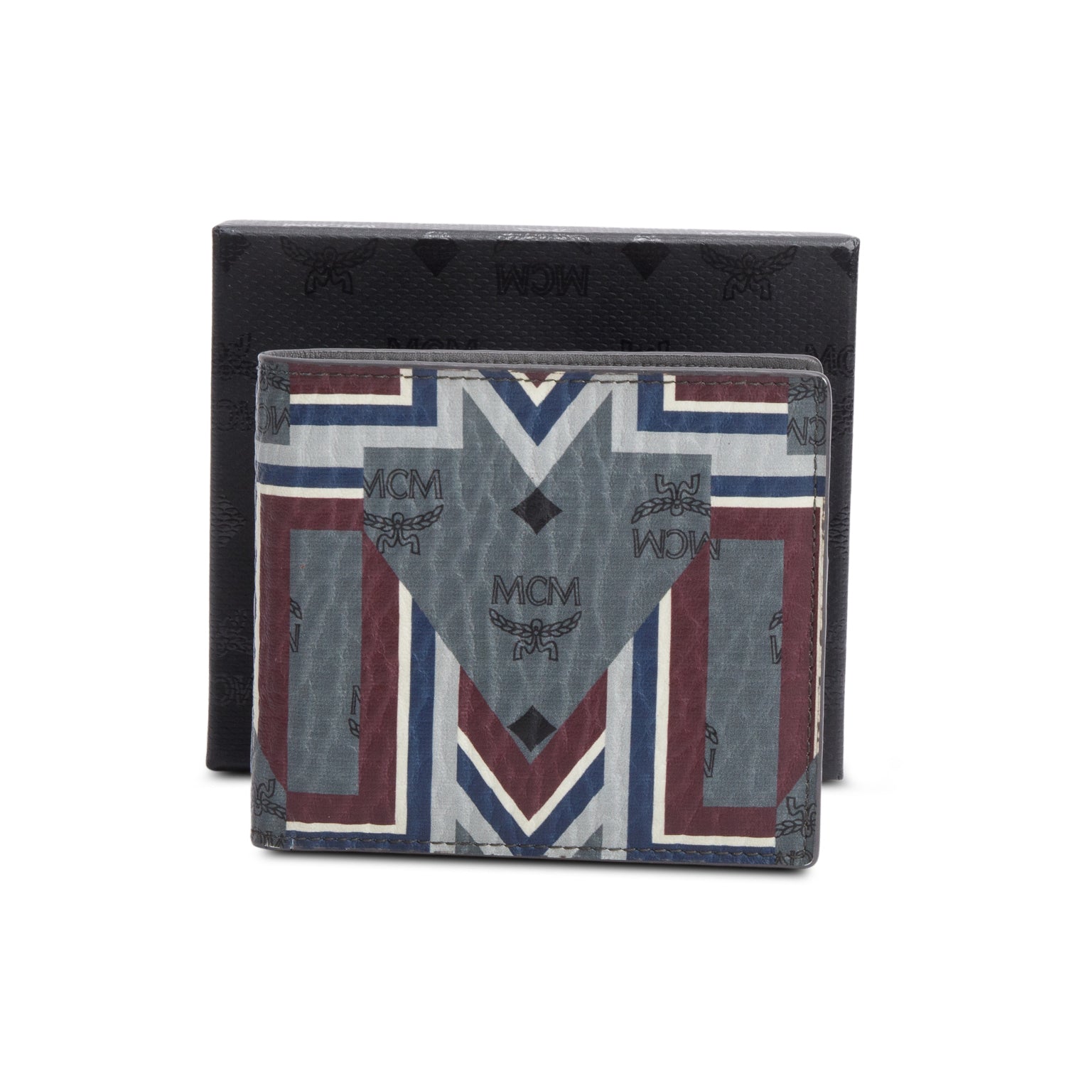 MCM Grey Visetos Gunta M Stripes Small Bi-Fold Wallet w/ Box