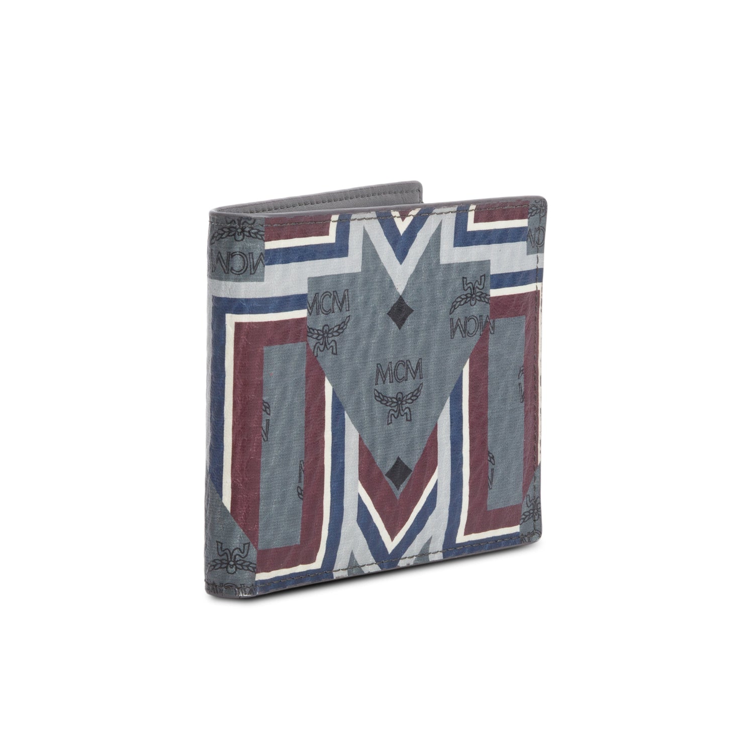 MCM Grey Visetos Gunta M Stripes Small Bi-Fold Wallet w/ Box