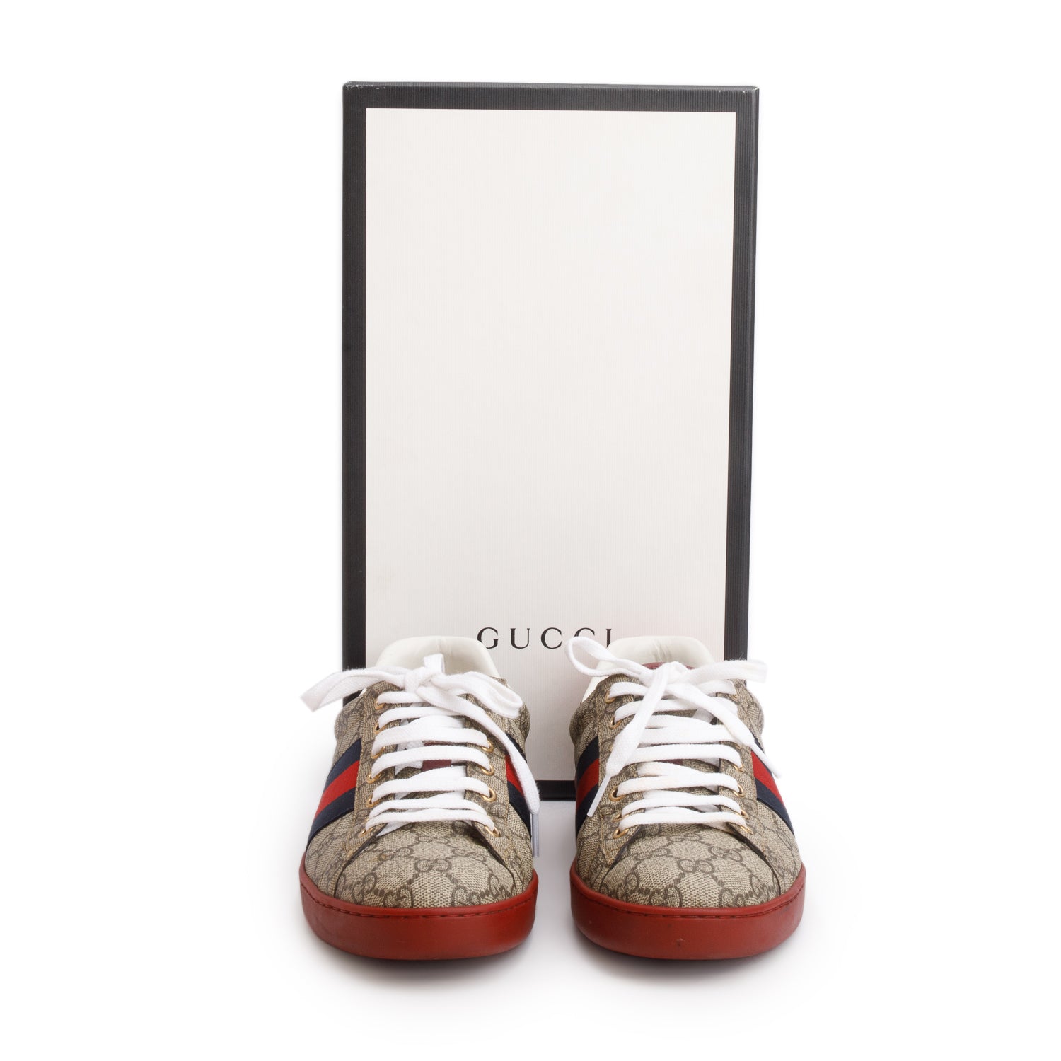Gucci GG Supreme Red Python Trim Web Ace Sneakers, Men's Size 8.5 w/ Box