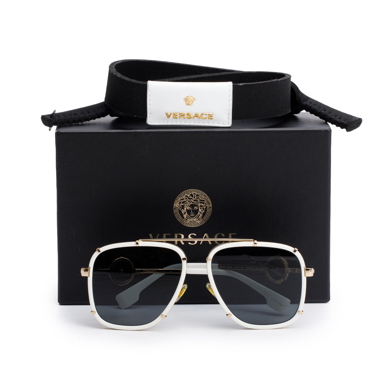 Versace 2233 White Runway Pilot Sunglasses w/ Box