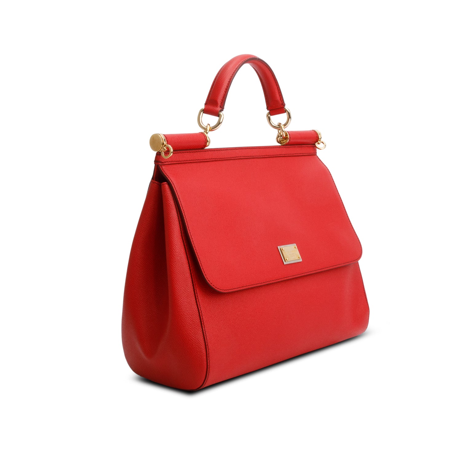 Dolce & Gabanna Red Dauphine Calfskin Leather Large Miss Sicily Handbag w/ Strap