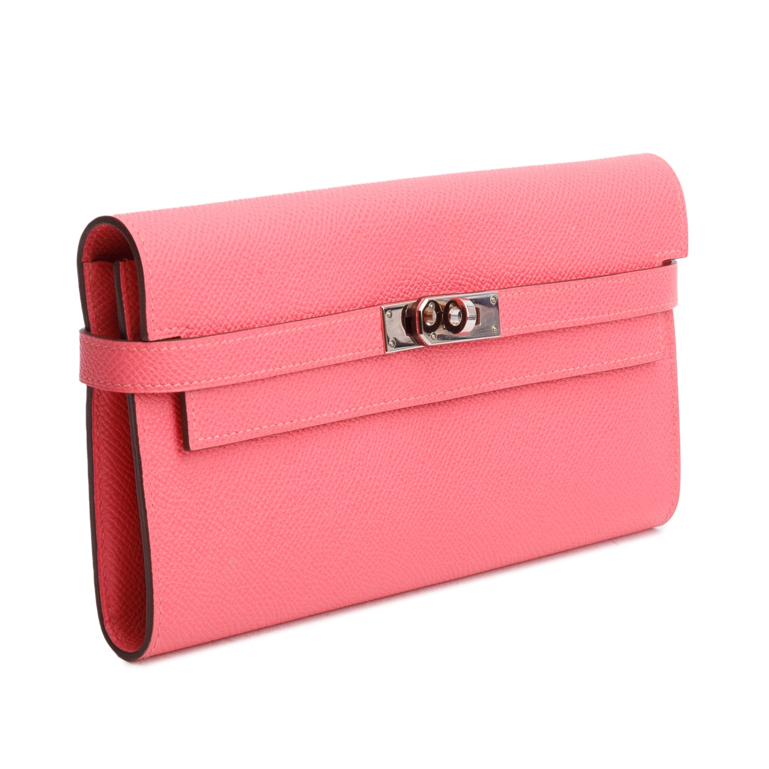 Hermes Rose Azalee Epsom Leather Classic Kelly Longue Wallet w/ Box